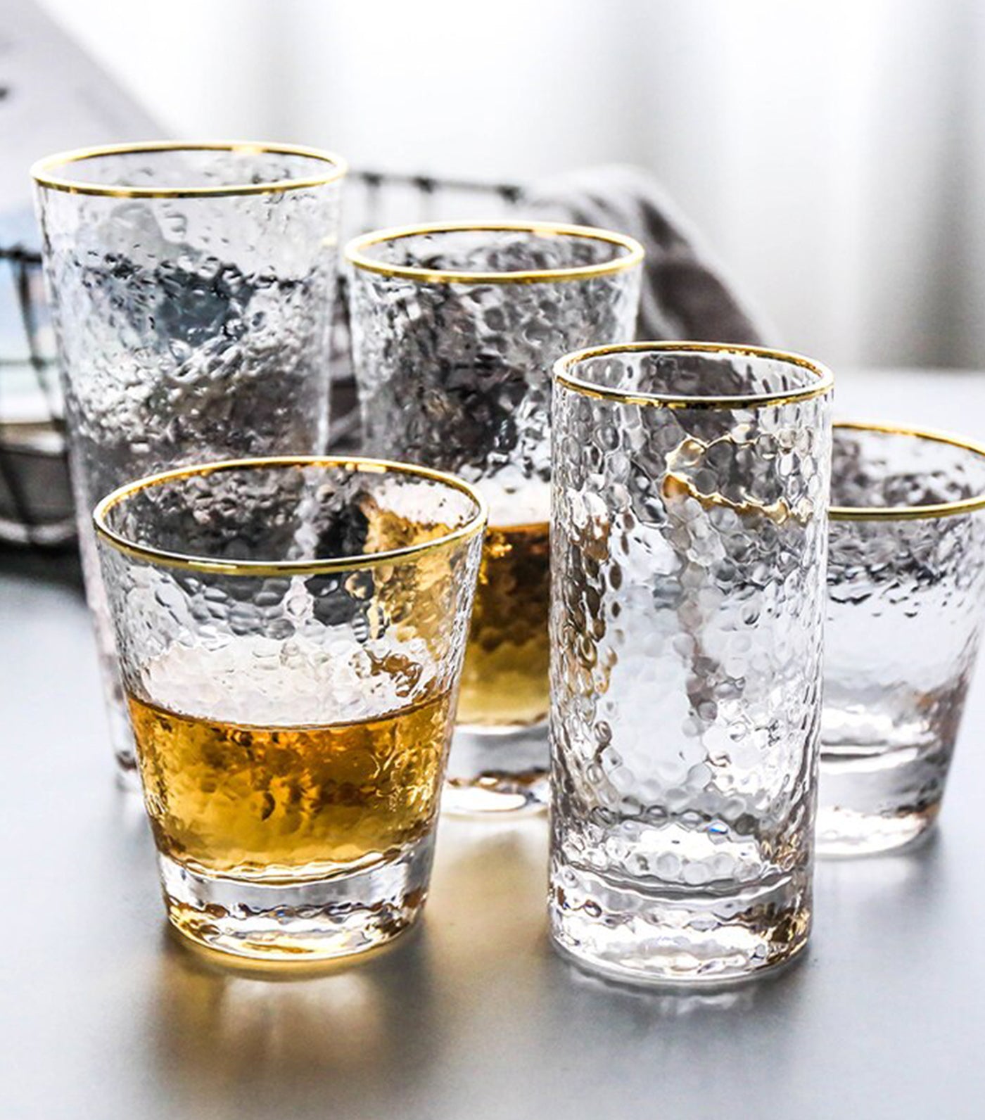 Hammered Glass with Gold Rim Collection