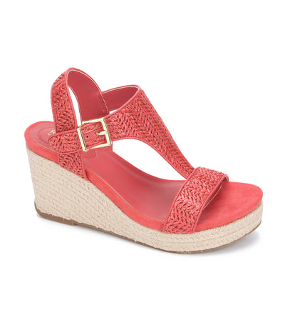 Espadrille Wedge T-Strap and Buckle Coral