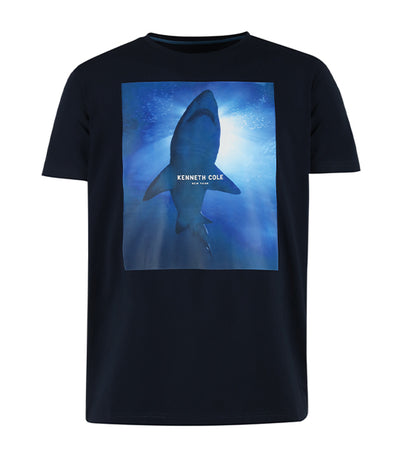 T-Shirt with Shark Print Navy