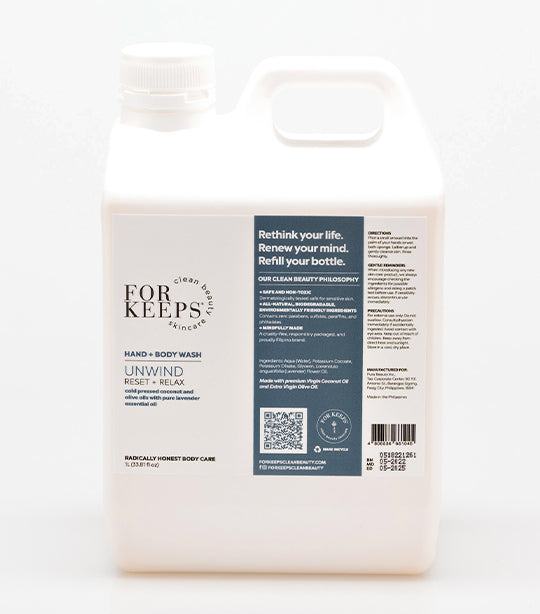 For Keeps Clean Beauty Skincare UNWIND Hand + Body Wash Refill - 1L