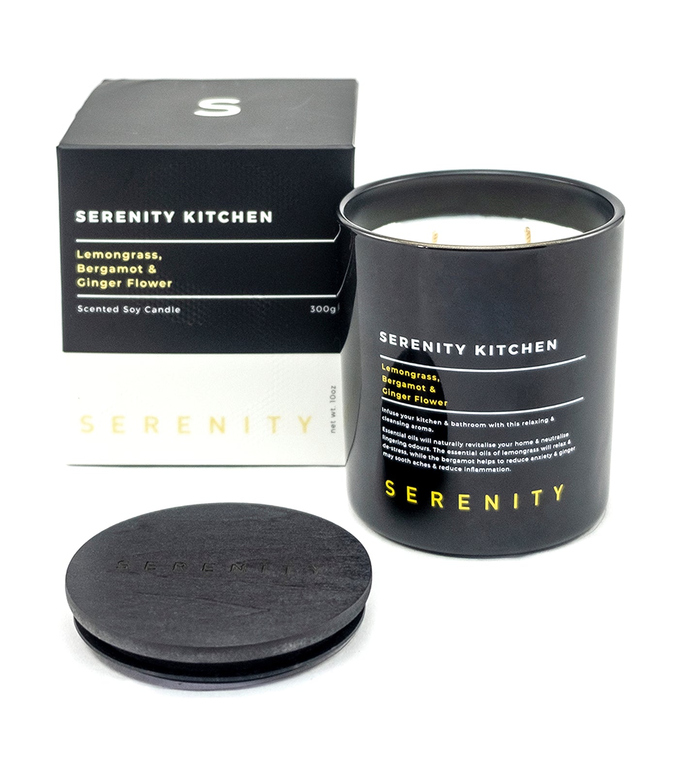 serenity lemongrass, bergamot, and ginger flower scented candle