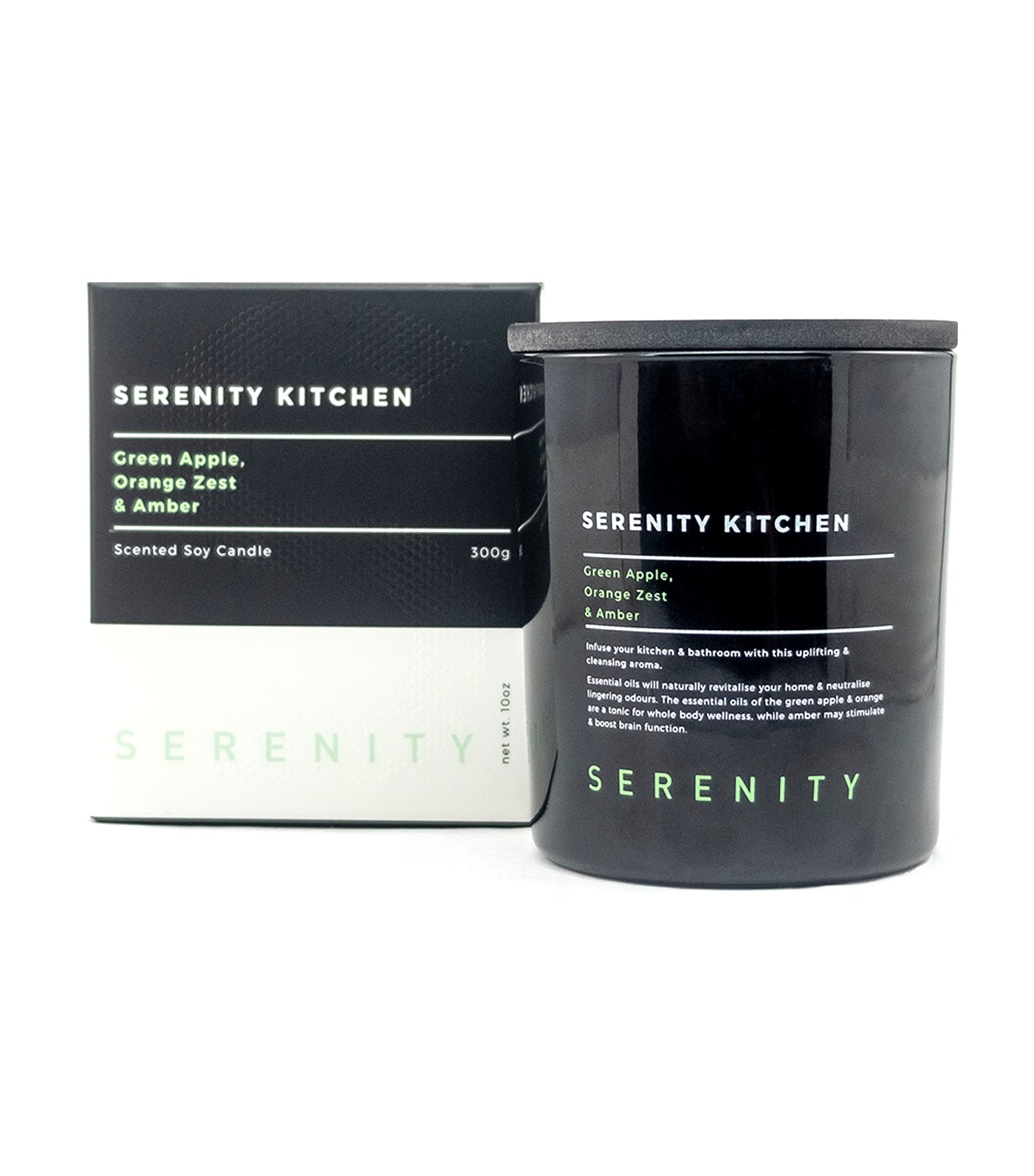 serenity green apple, orange zest, and amber scented candle
