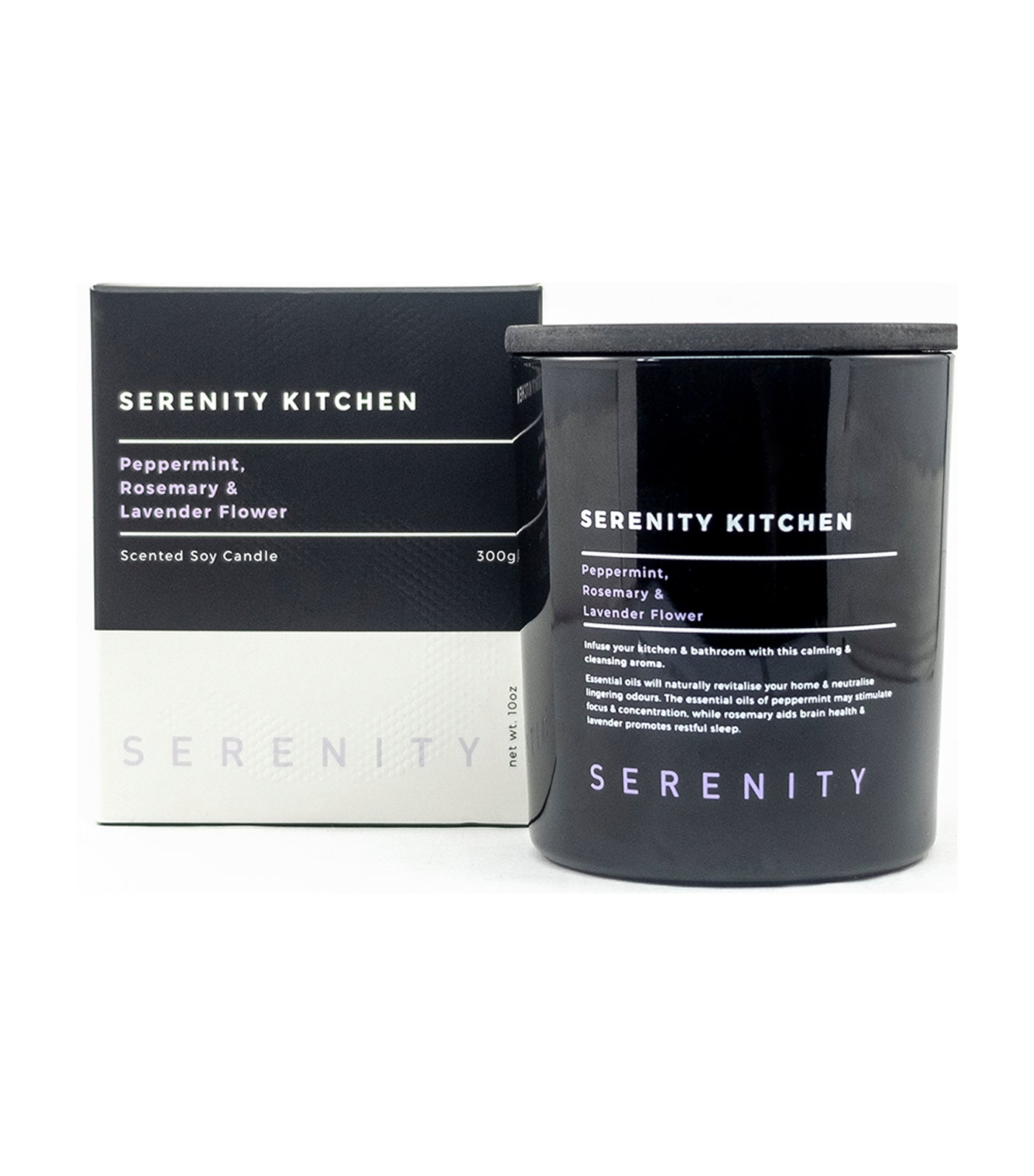serenity peppermint, rosemary, and lavender flower scented candle