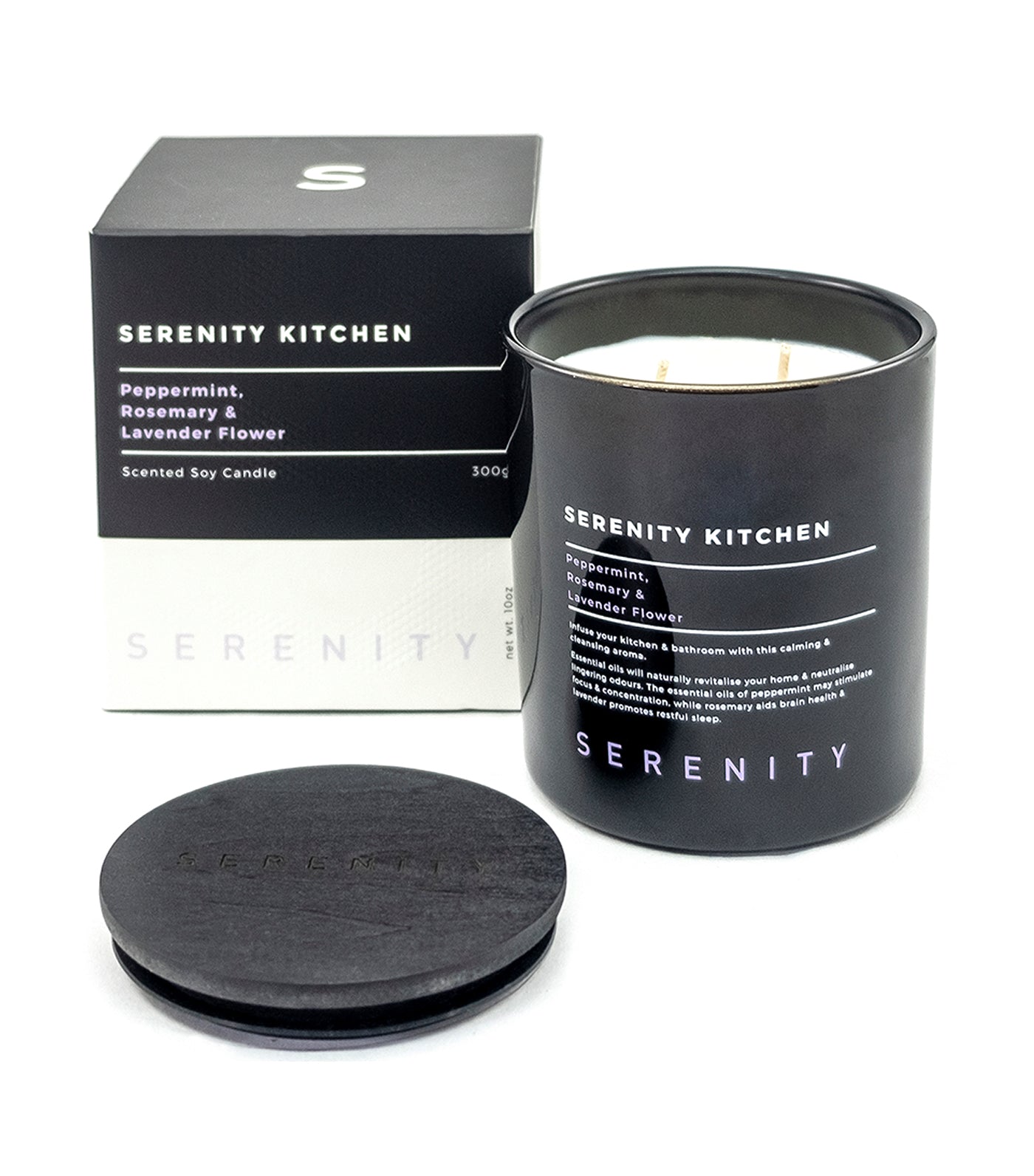 serenity peppermint, rosemary, and lavender flower scented candle