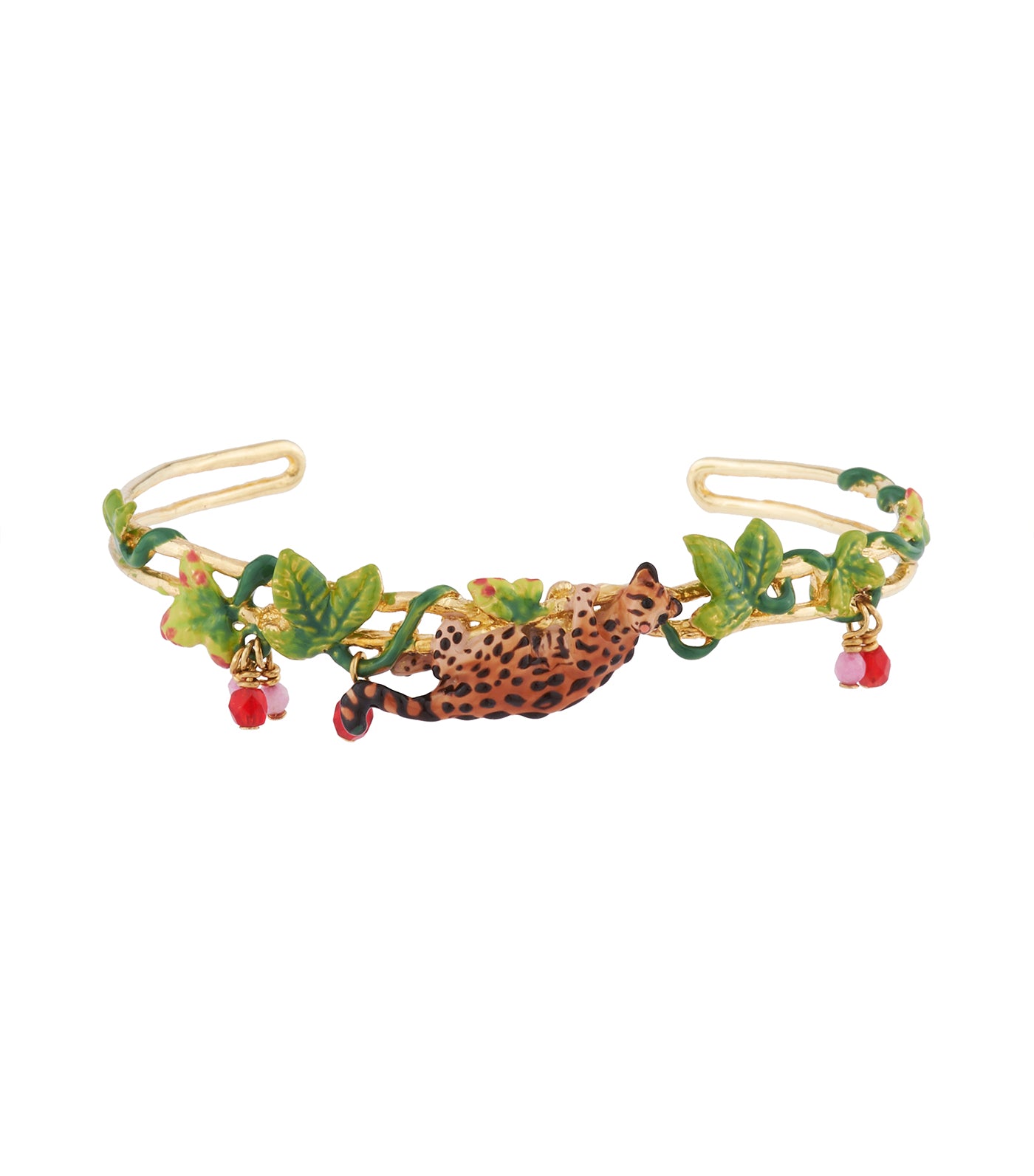 les néréides ocelot, tropical leaves and crystals cuff bracelet