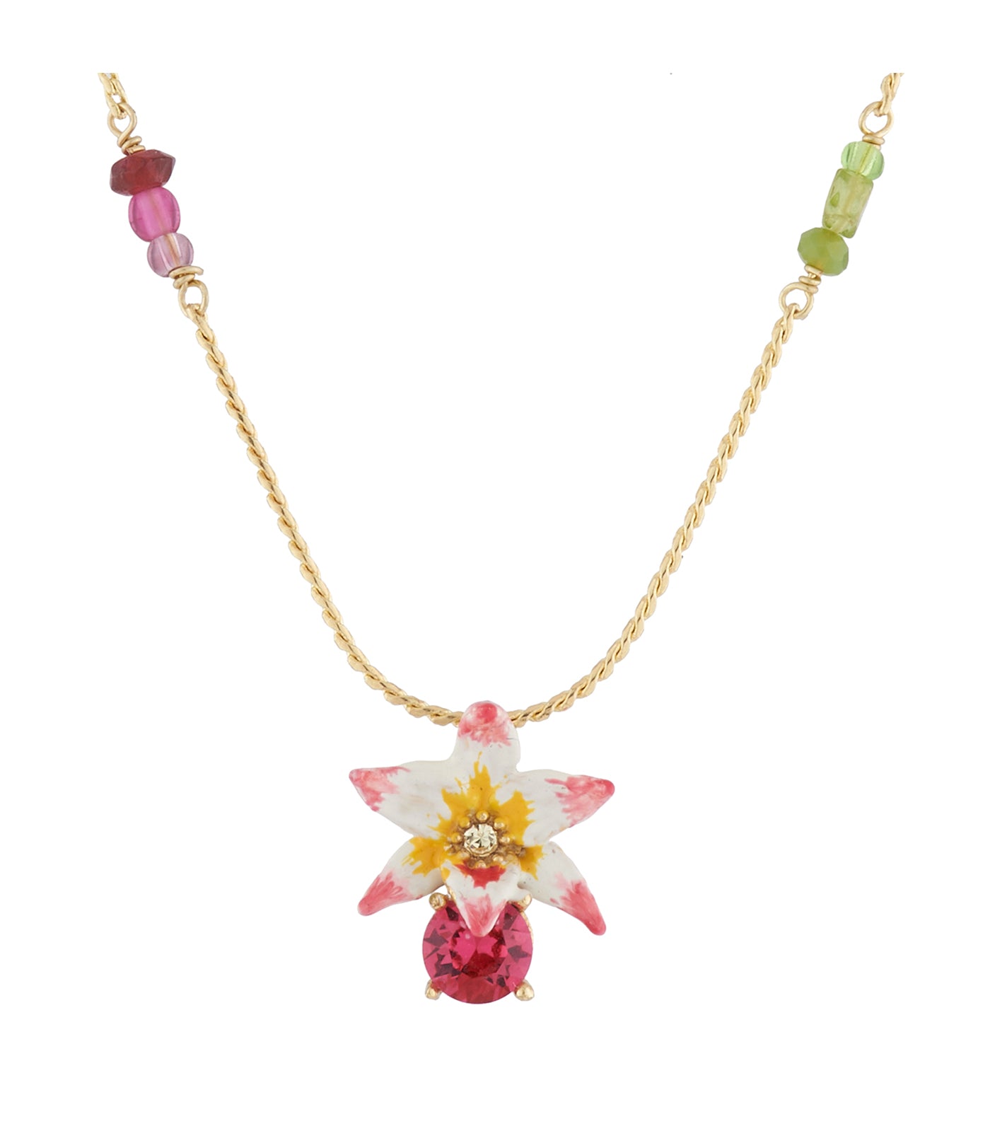 les néréides tropical flower, carved crystal and crystals long necklace