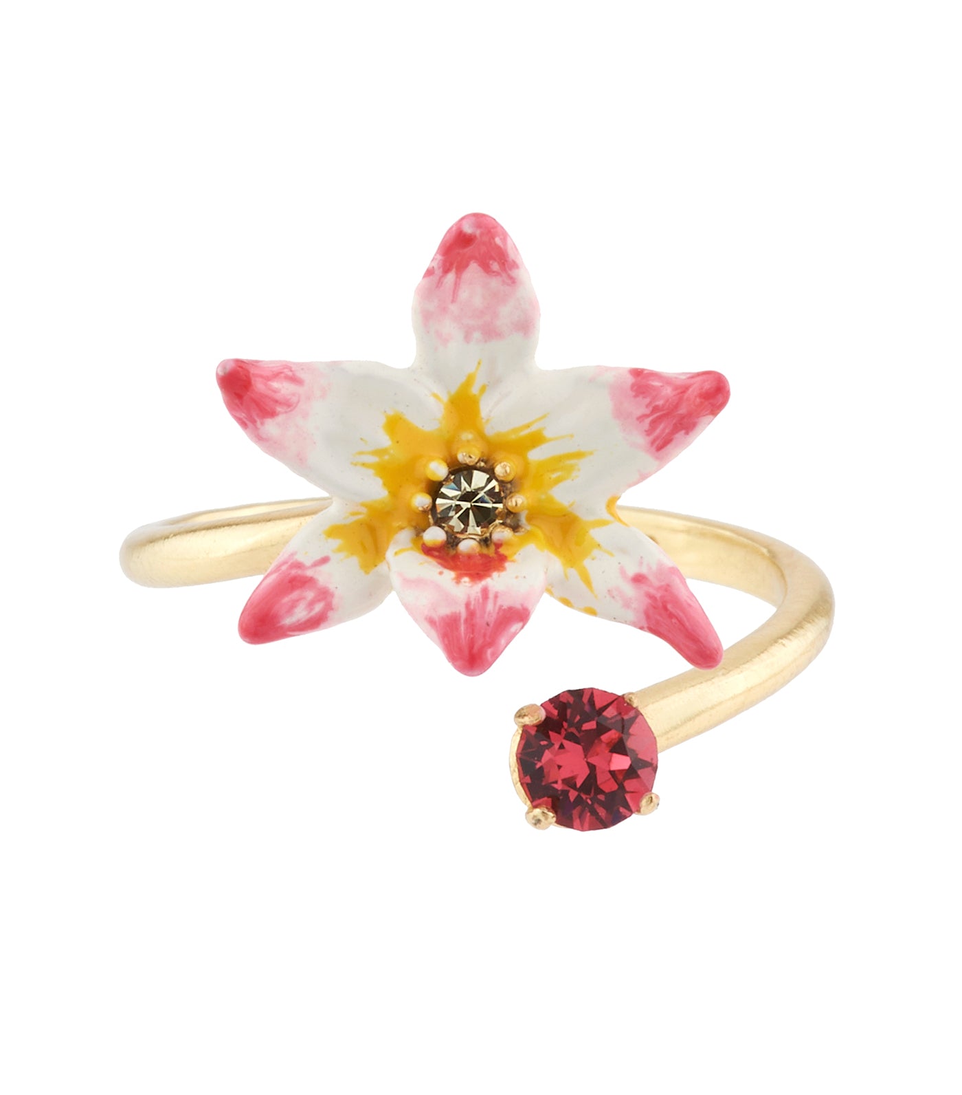 les néréides tropical leaves carved crystal adjustable ring