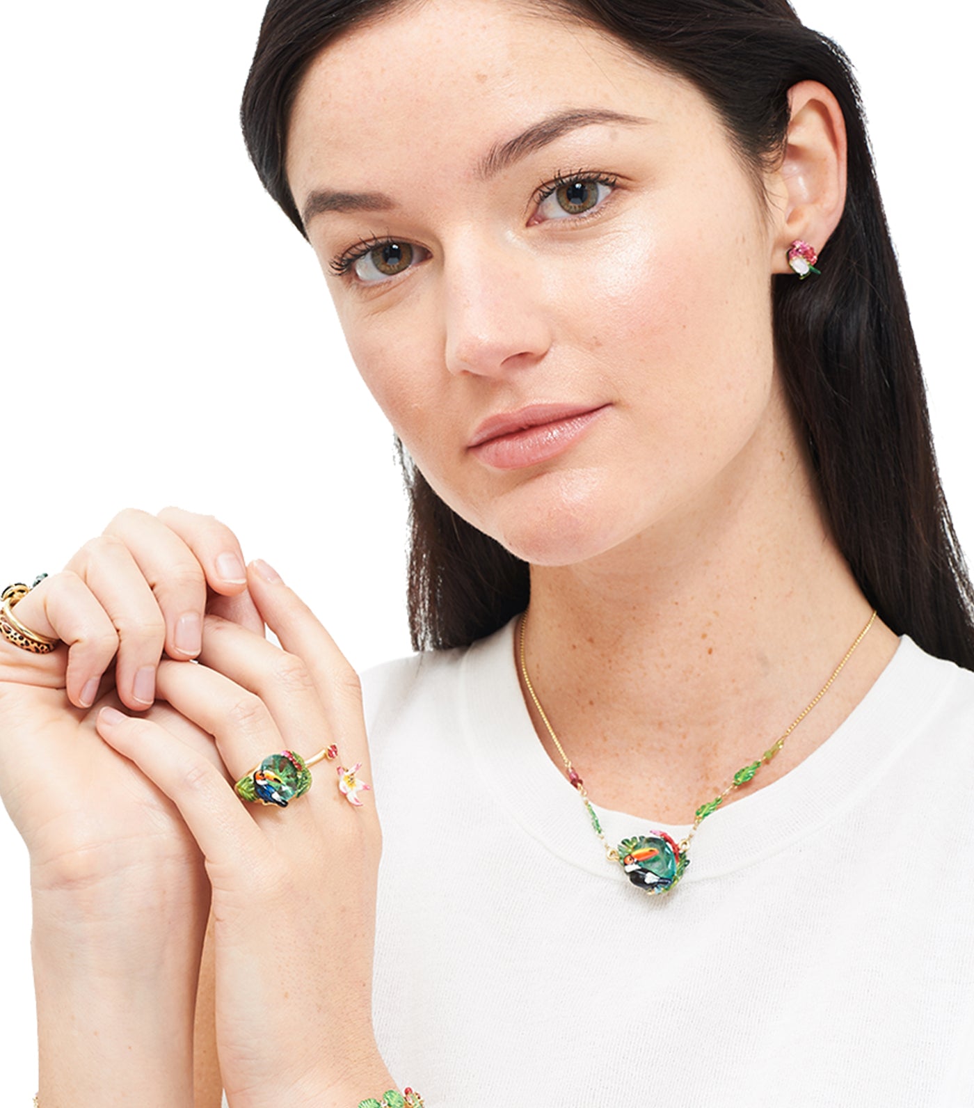 les néréides tropical leaves carved crystal adjustable ring