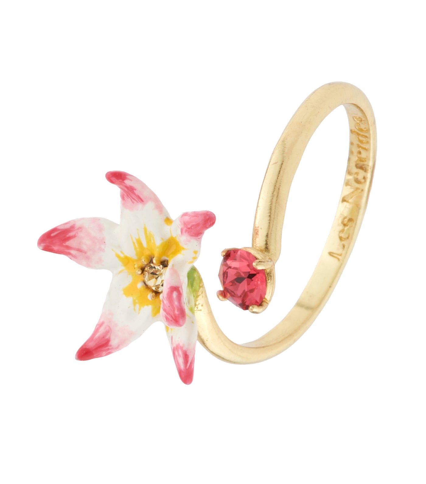 les néréides tropical leaves carved crystal adjustable ring