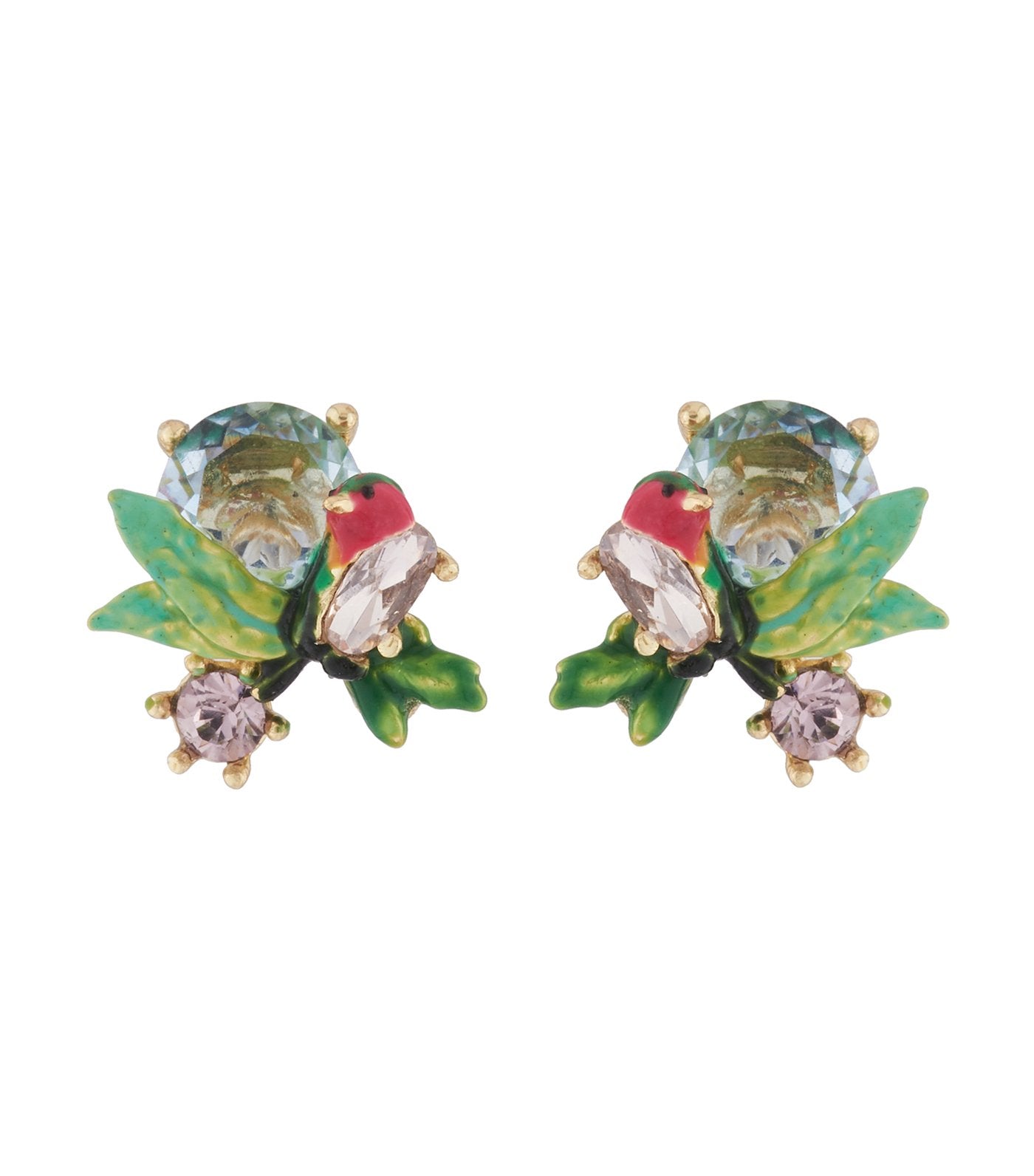 les néréides robin on a branch and cut crystal stud earrings
