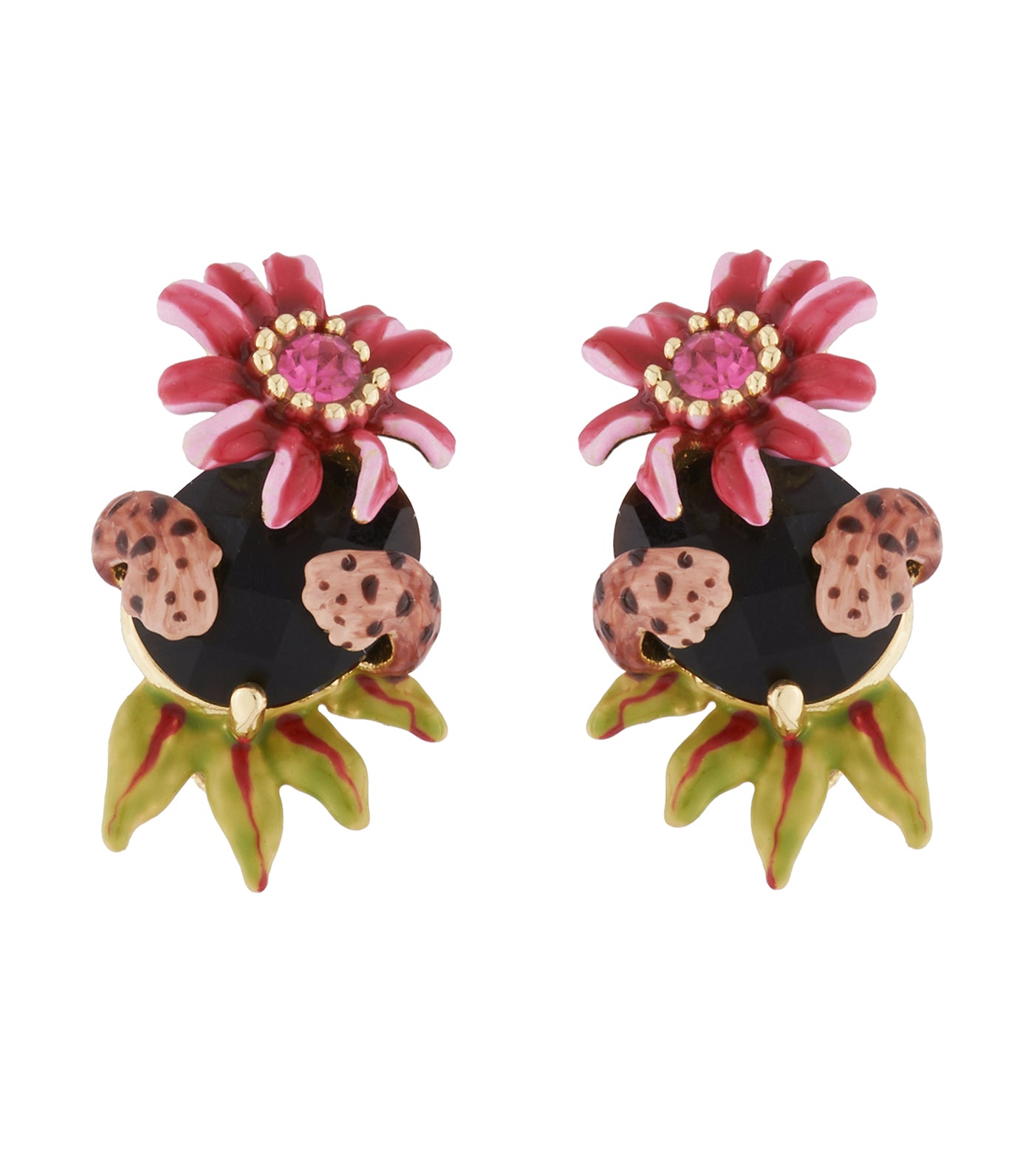 les néréides feline paws and passion flower on cut crystal stud earrings