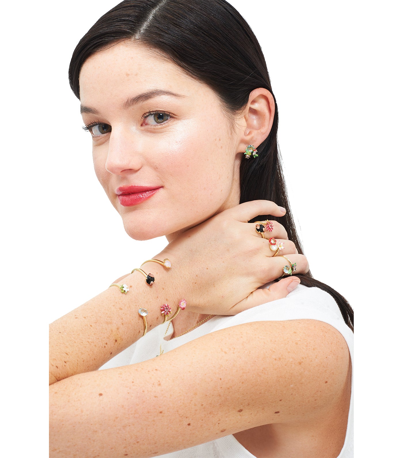 les néréides poppy, heart and carved crystal bangle bracelet