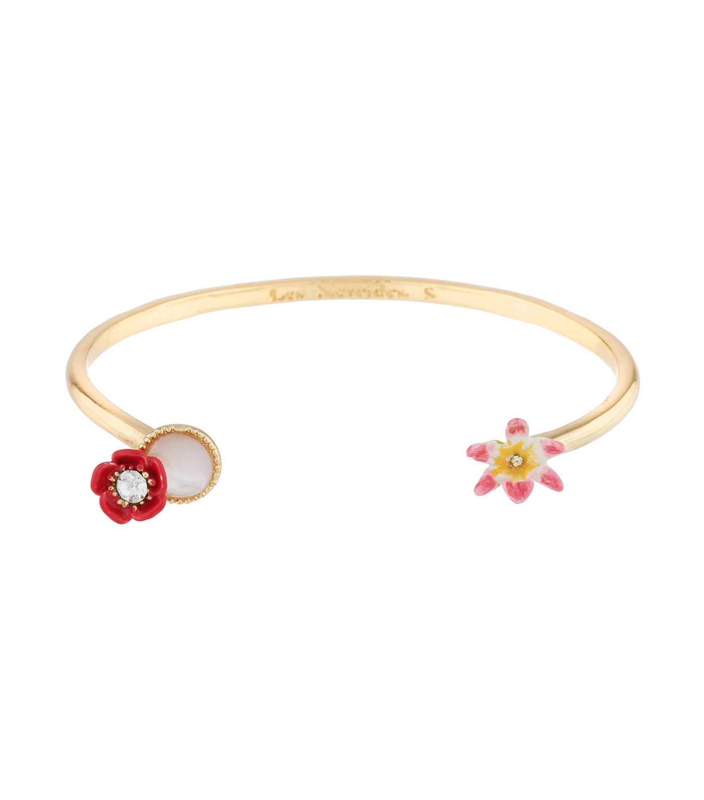 les néréides poppy, white flower and mother-of-pearl bangle bracelet
