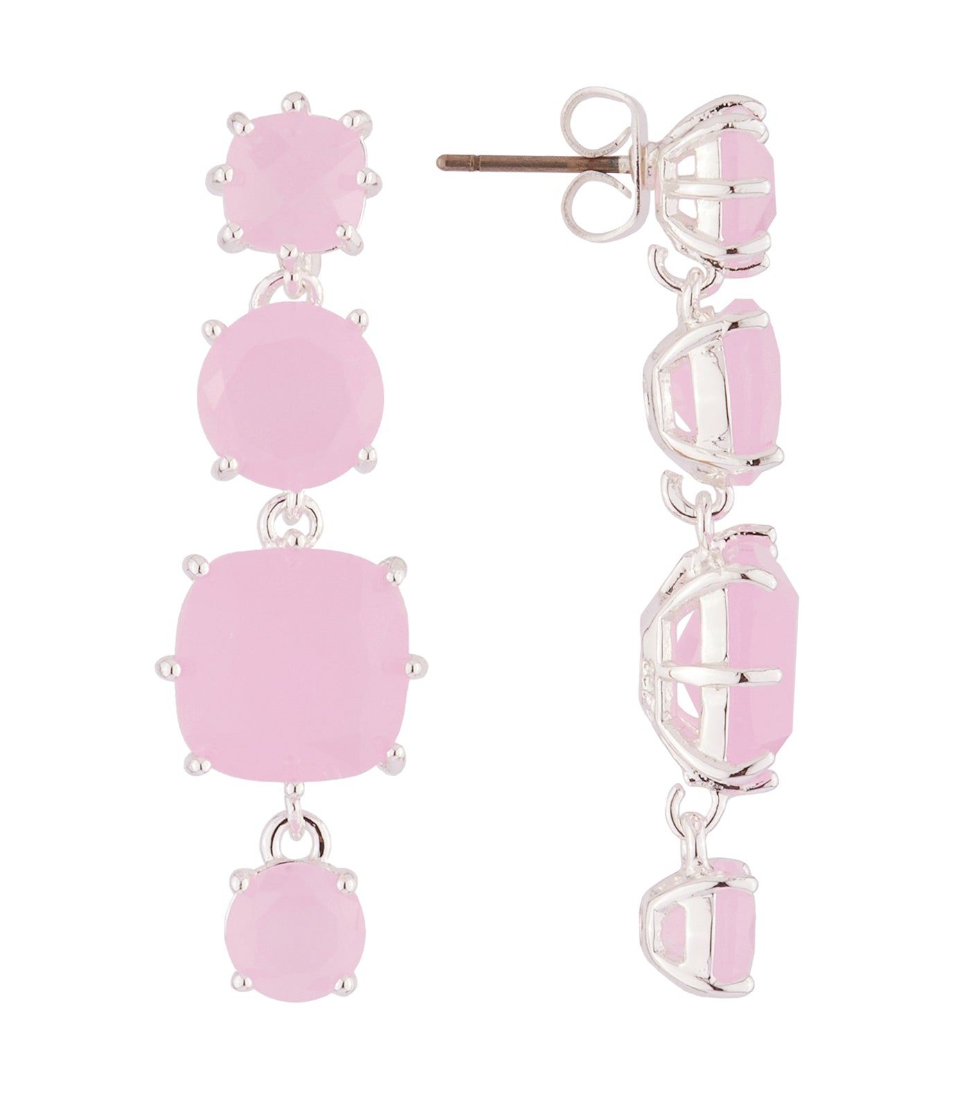 les néréides hanging la diamantine with 4 pink stones stud earrings