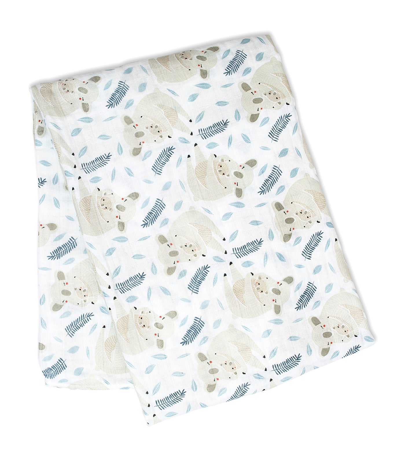 lulujo blue cotton muslin swaddling blanket - koala