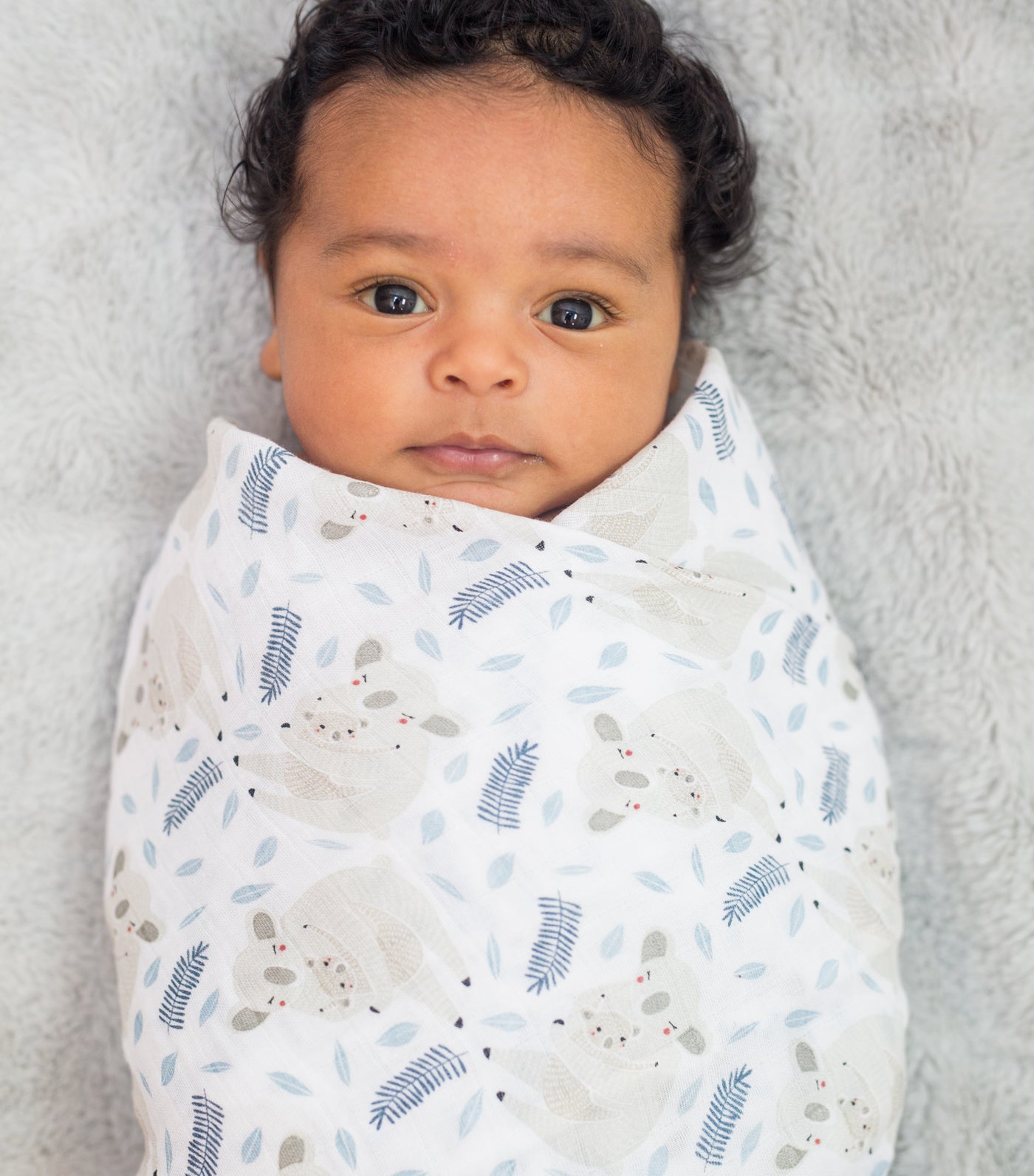 lulujo blue cotton muslin swaddling blanket - koala