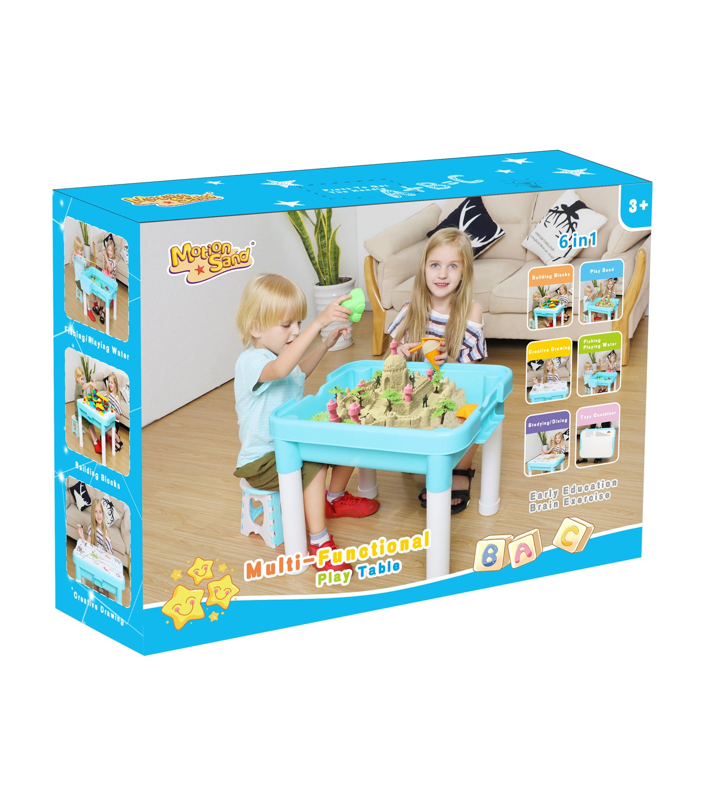 motion sand 6 in 1 multi-functional play table with chair - blue