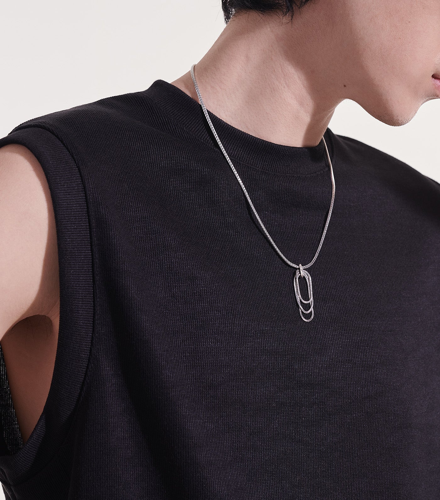 Classic Chain Link Drop Pendant Necklace Sterling Silver