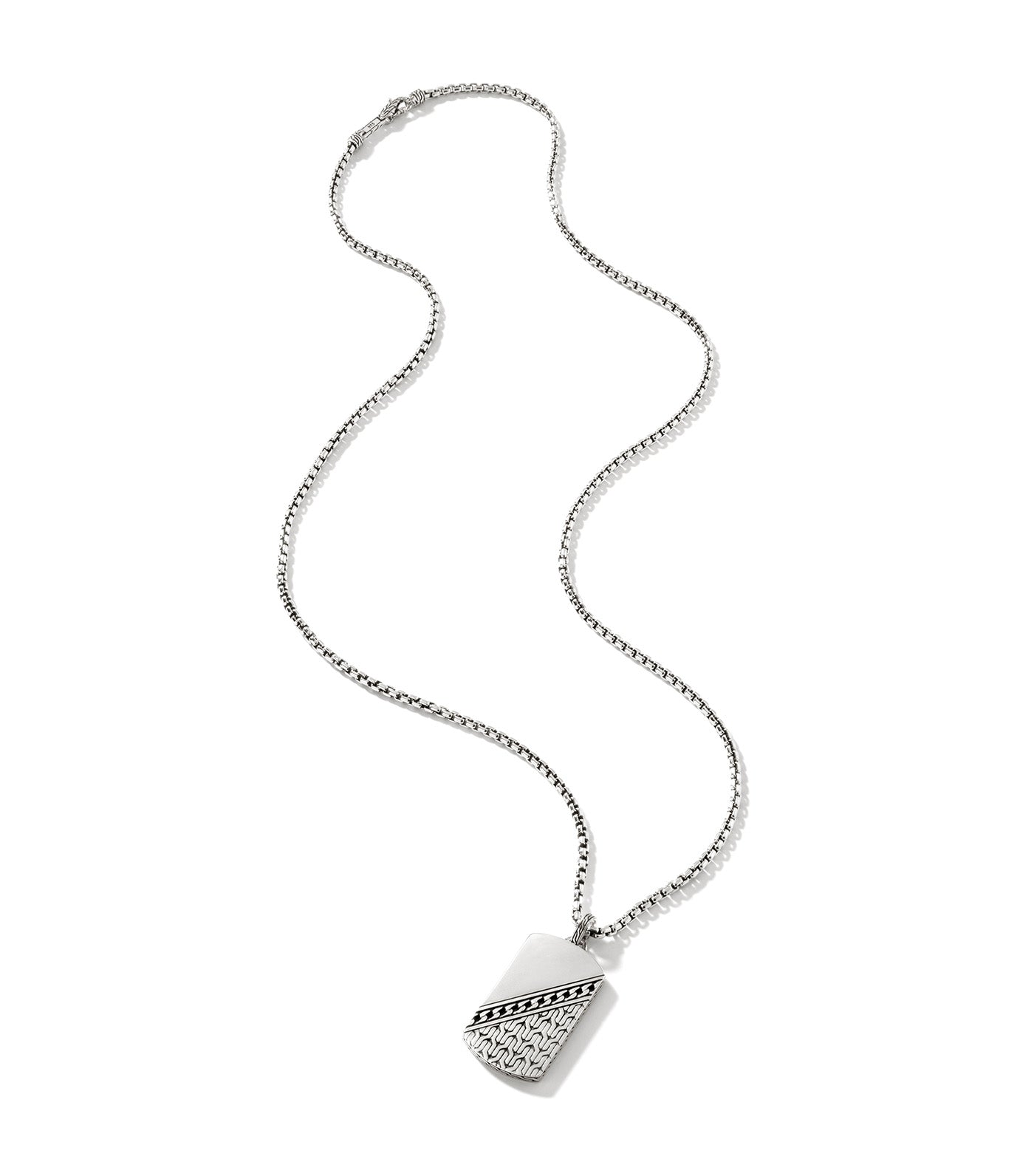 Carved Chain Dog Tag Pendant 2.7mm Box Chain Necklace Sterling Silver 24 Inches