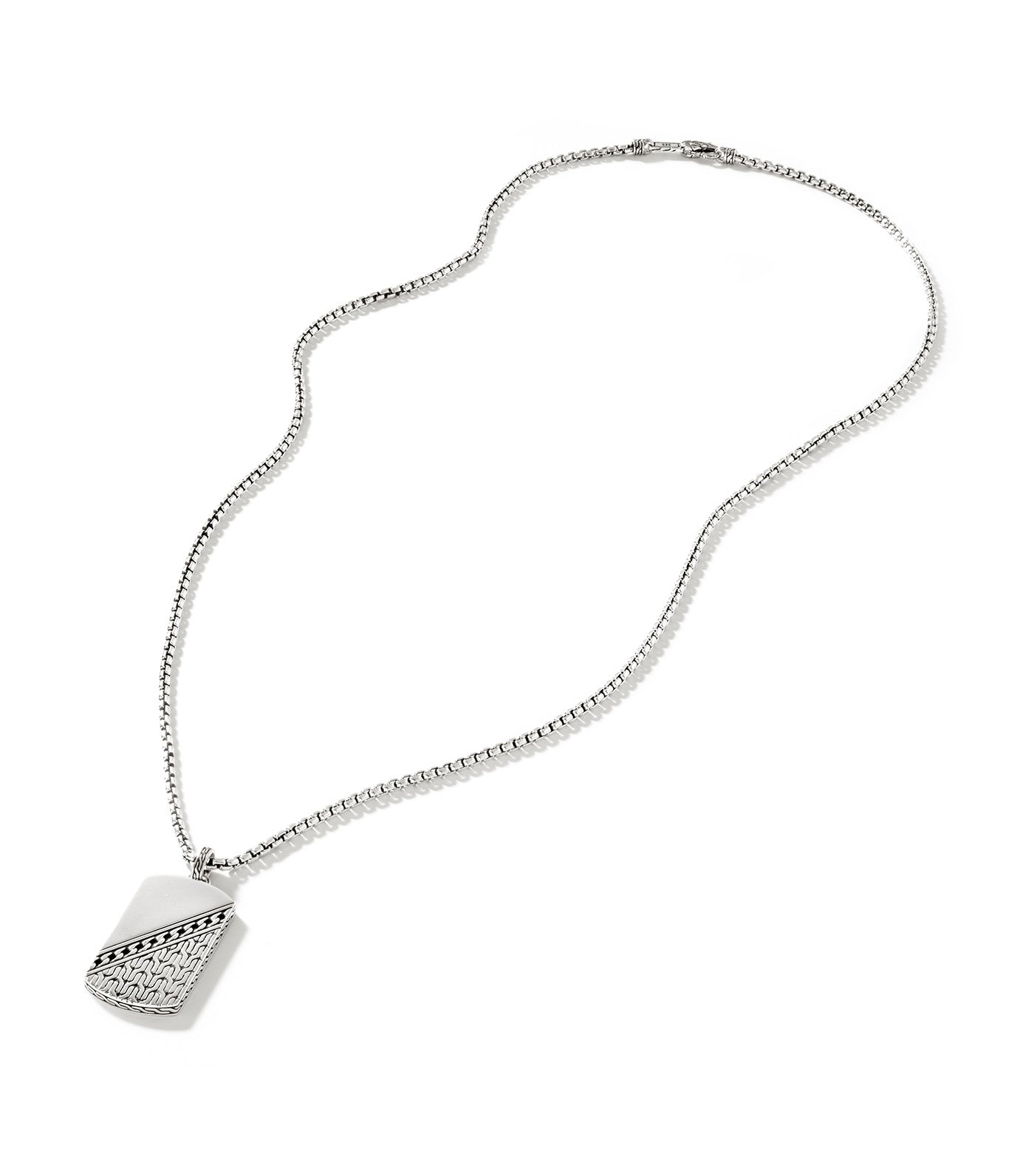 Carved Chain Dog Tag Pendant 2.7mm Box Chain Necklace Sterling Silver 24 Inches