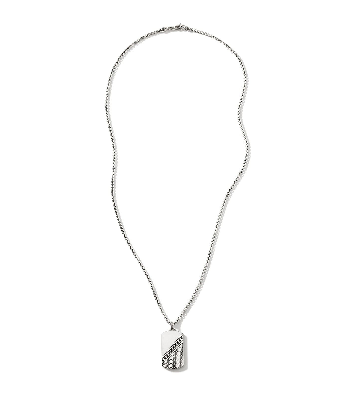 Carved Chain Dog Tag Pendant 2.7mm Box Chain Necklace Sterling Silver 24 Inches