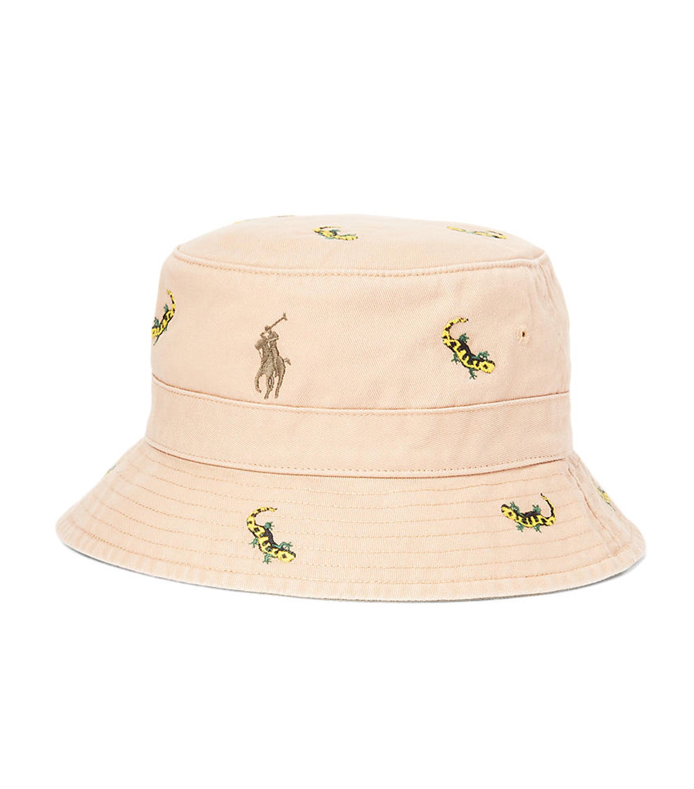 Men’s Gecko-Embroidered Twill Bucket Hat Beige