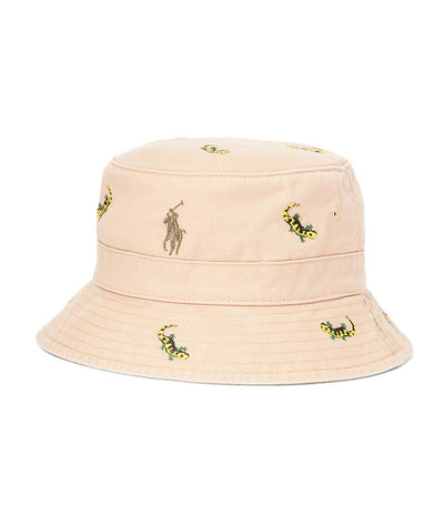 Men’s Gecko-Embroidered Twill Bucket Hat Beige