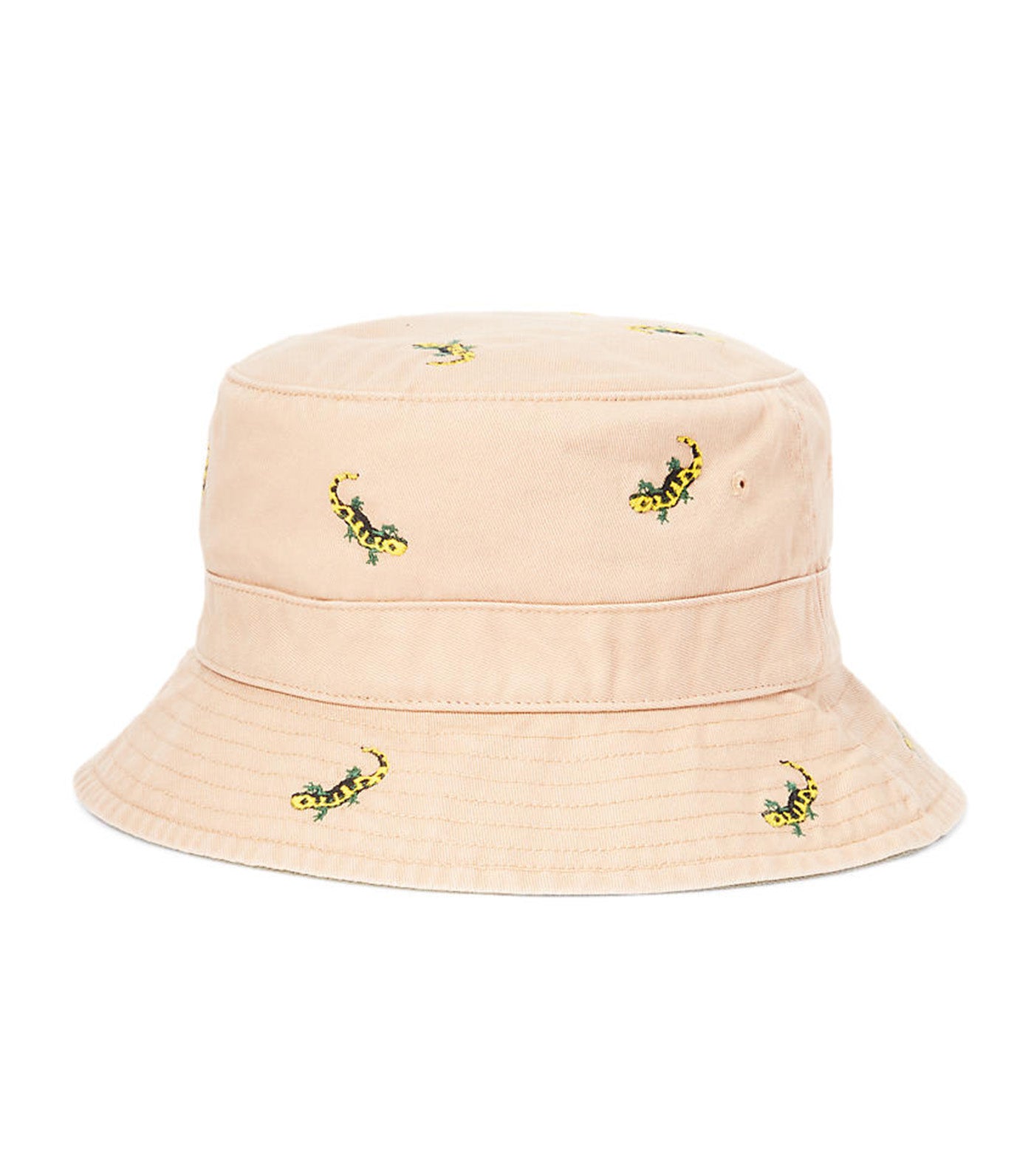 Men’s Gecko-Embroidered Twill Bucket Hat Beige
