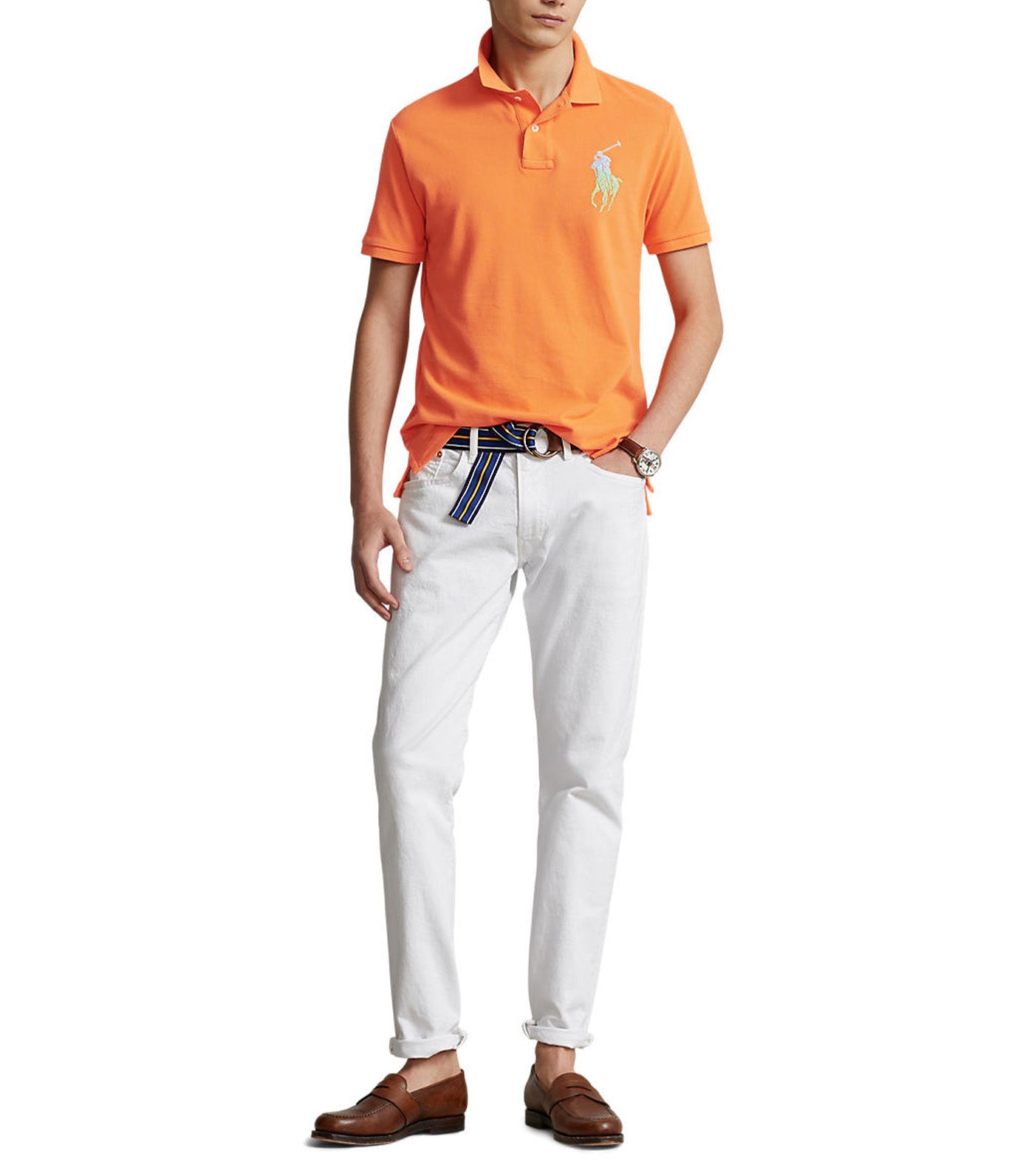Men’s Custom Slim Fit Big Pony Mesh Polo Shirt Orange
