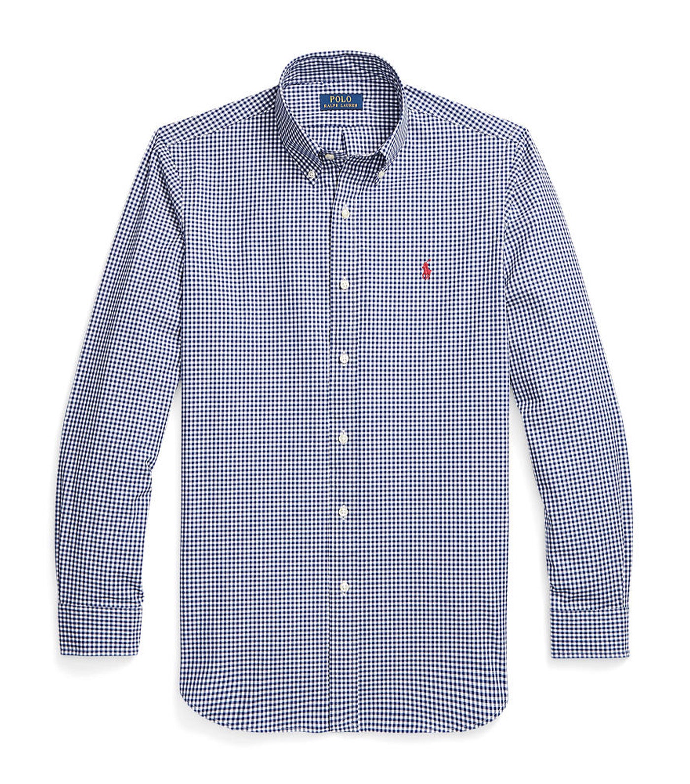 Men’s Custom Fit Gingham Stretch Poplin Shirt Navy