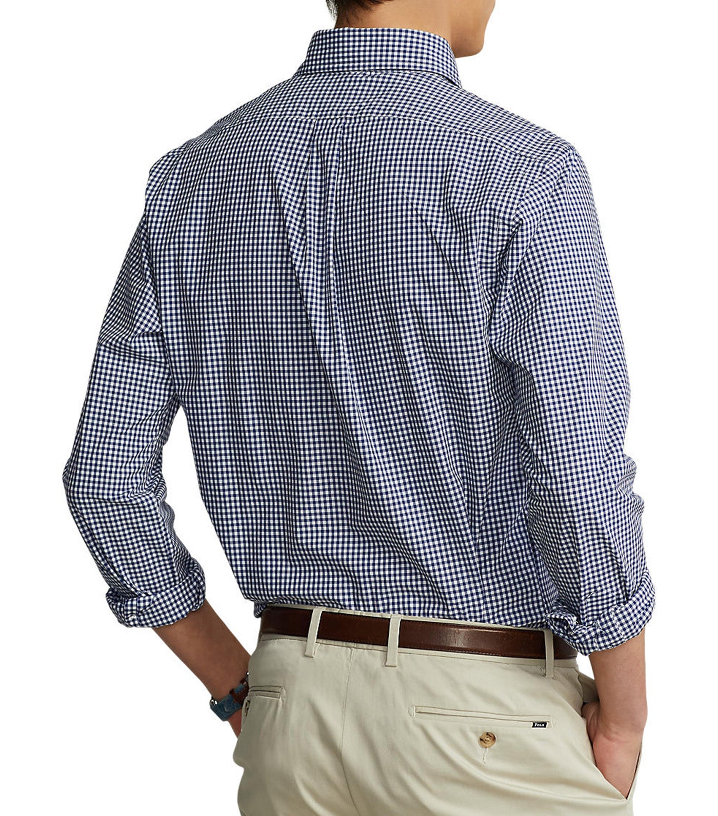Men’s Custom Fit Gingham Stretch Poplin Shirt Navy