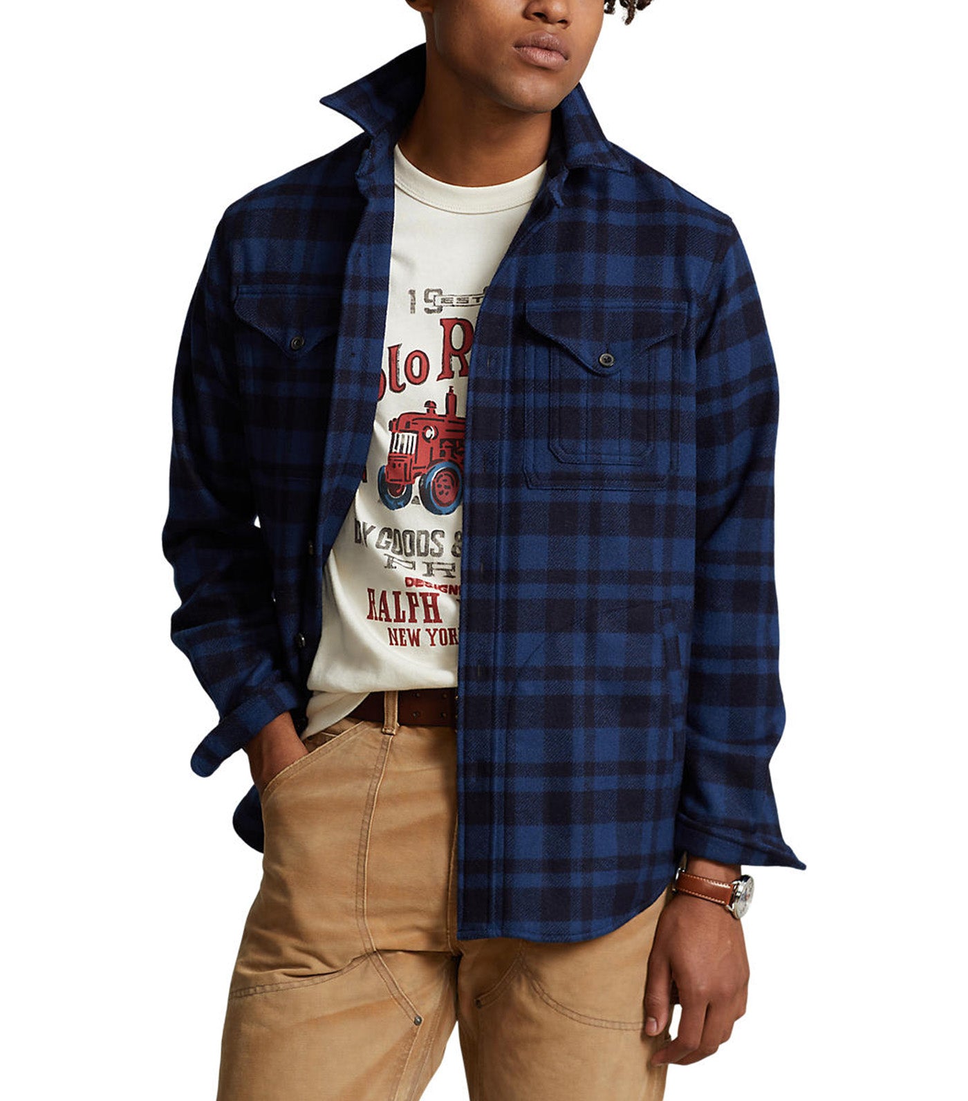 Men's Plaid Wool-Blend Overshirt Navy