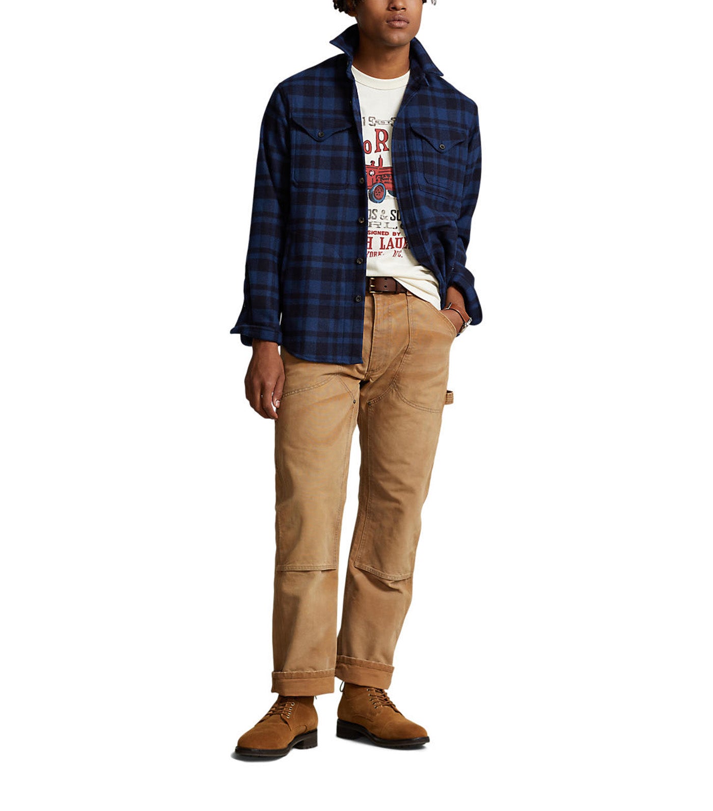 Men's Plaid Wool-Blend Overshirt Navy