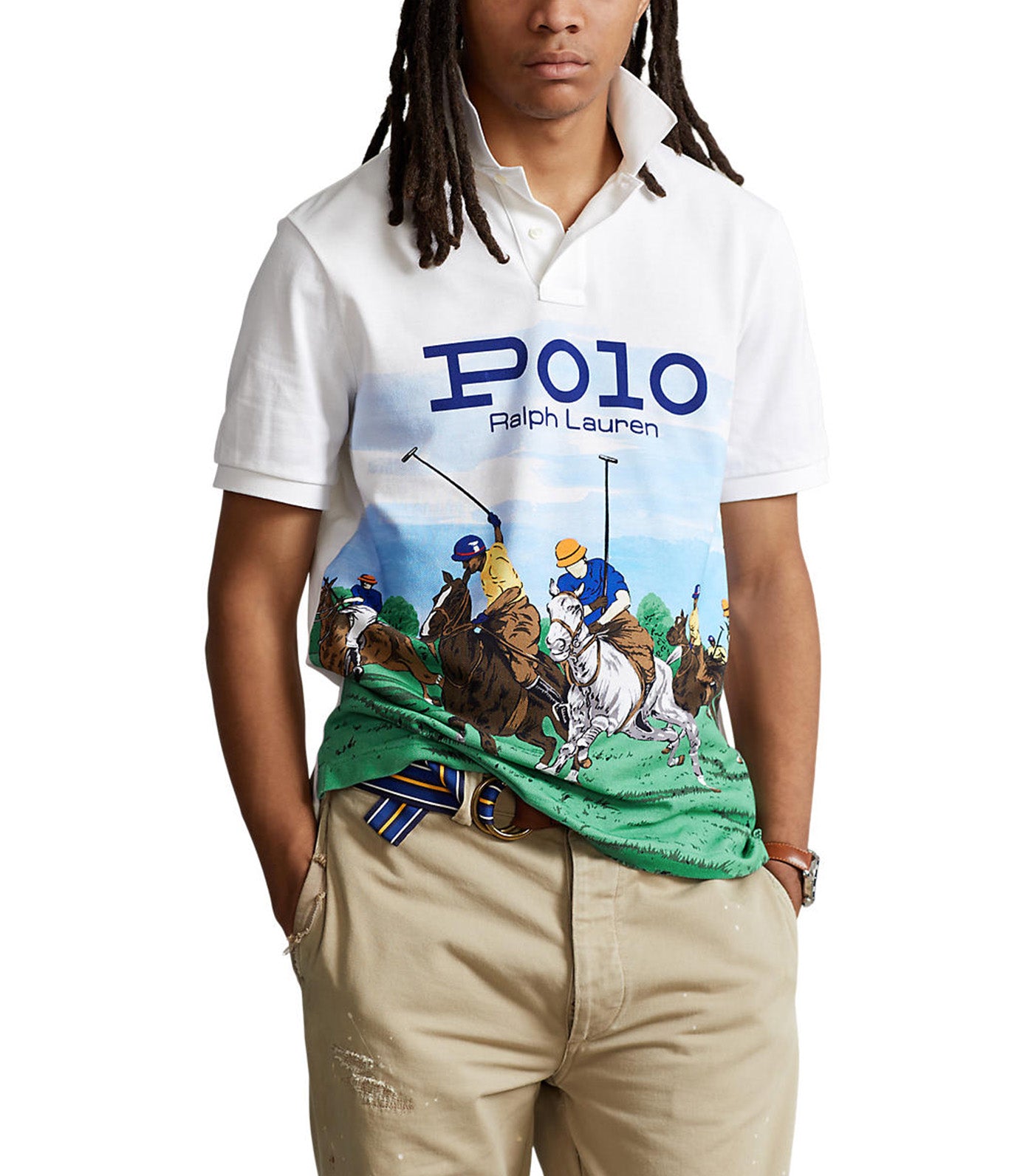 Men's Classic Fit Polo Match Polo Shirt Polo Club Scenic/White