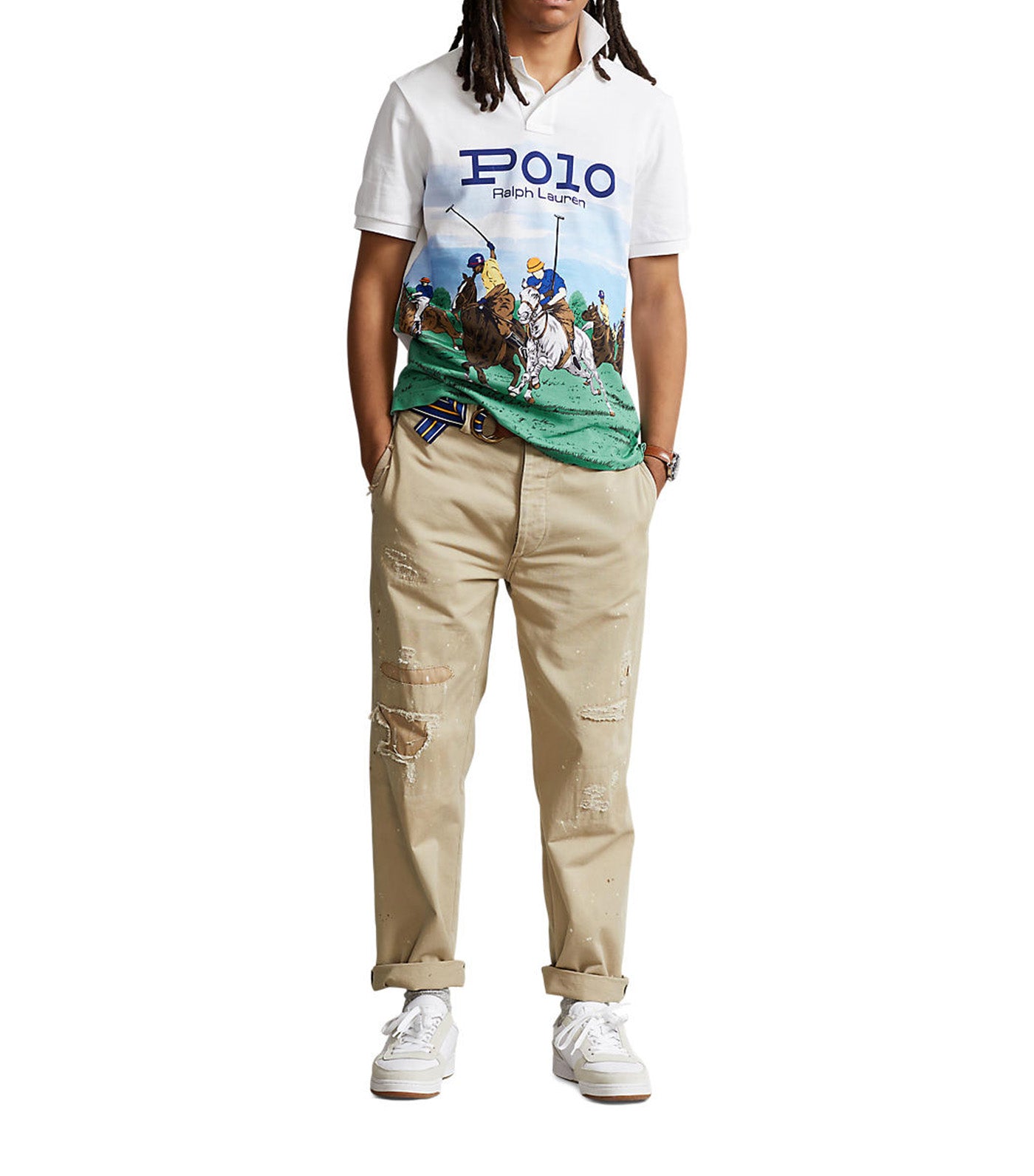 Men's Classic Fit Polo Match Polo Shirt Polo Club Scenic/White