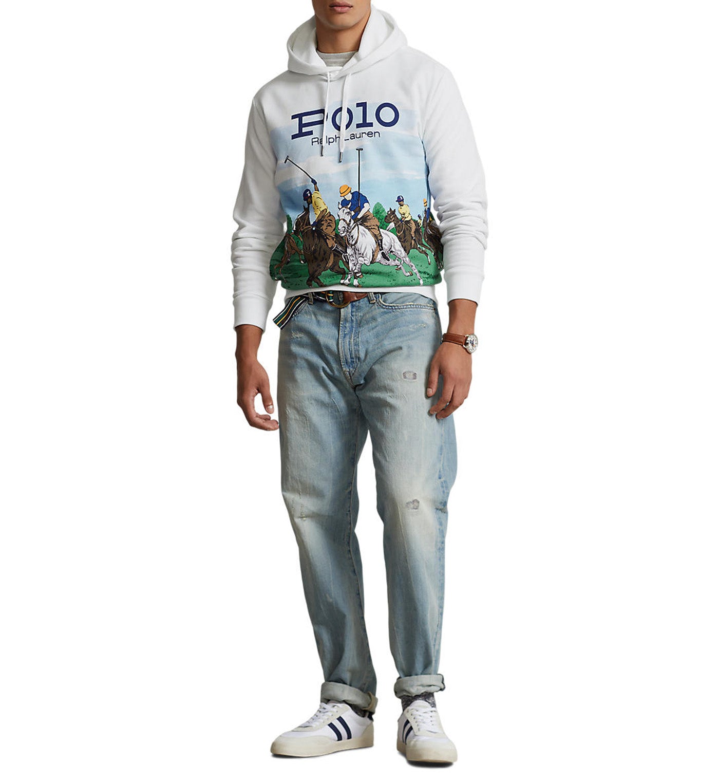 Men's Fleece Graphic Hoodie Polo Club Scenic/White