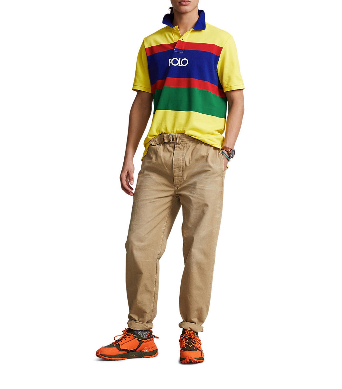 Men's Classic Fit Logo Striped Mesh Polo Shirt Lemon Crush Multi