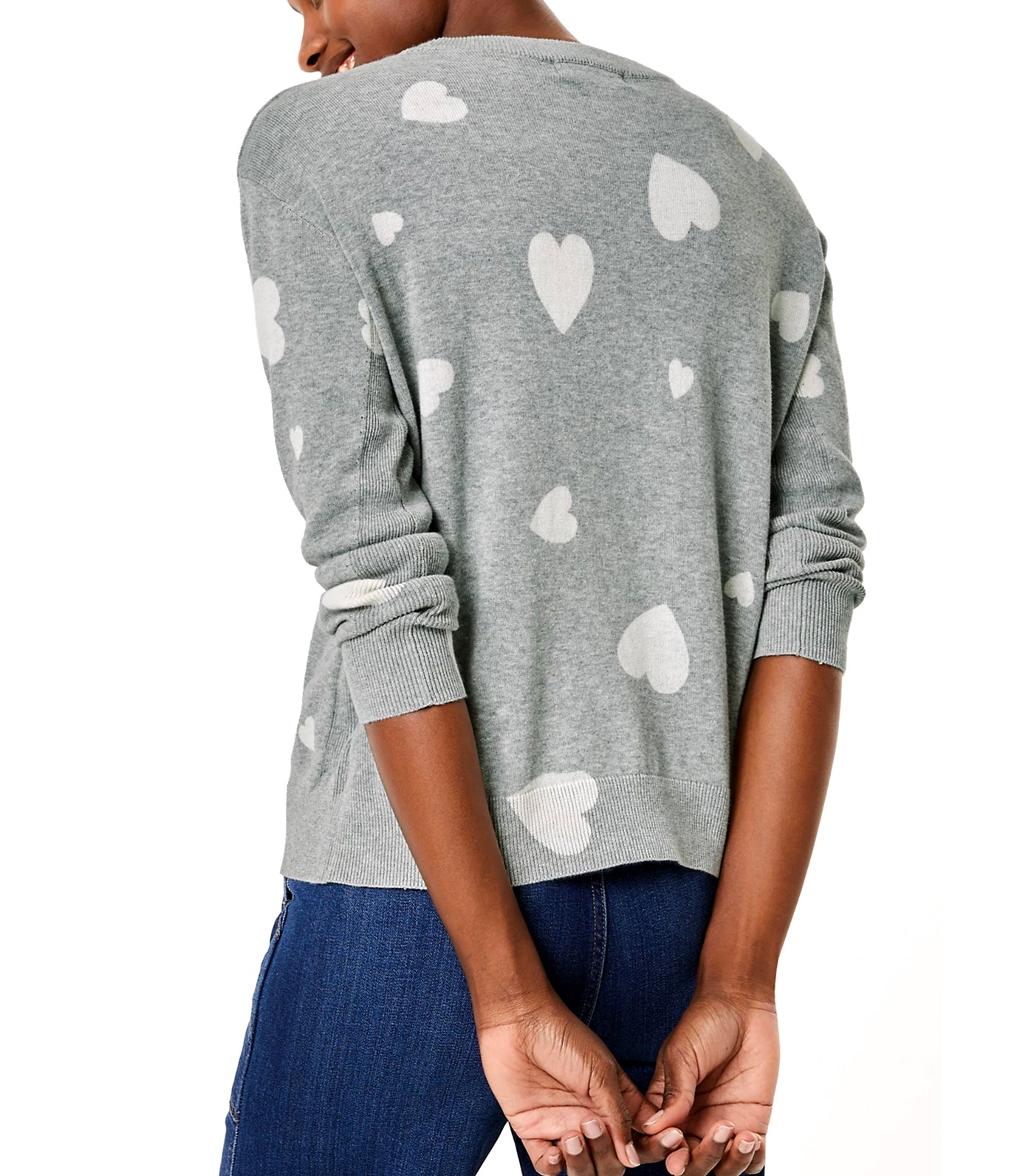 Pure Cotton Printed Relaxed Sweater Gray Mix