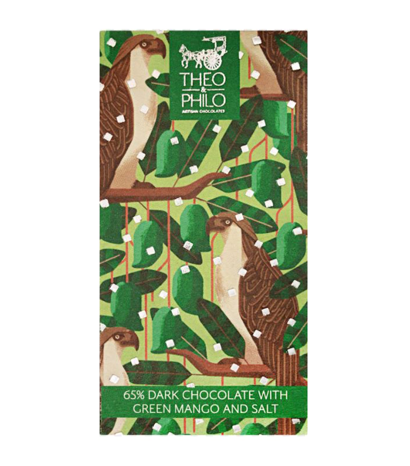 theo & philo 65% dark chocolate with green mango and salt bar