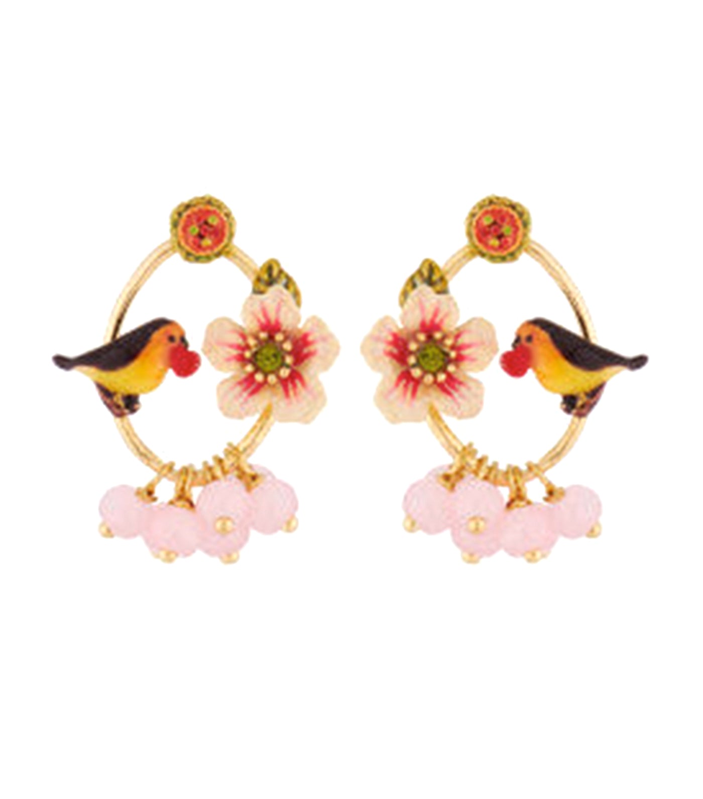 Robin And Flowers Stud Earrings
