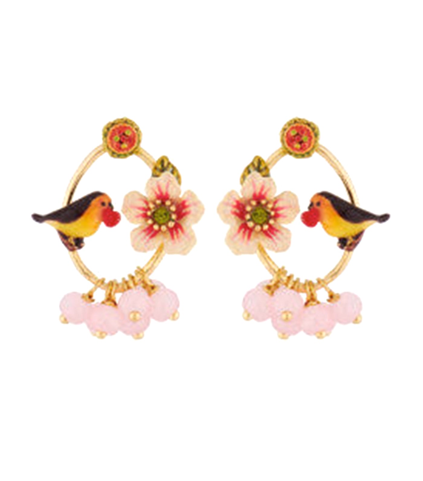 Robin And Flowers Stud Earrings