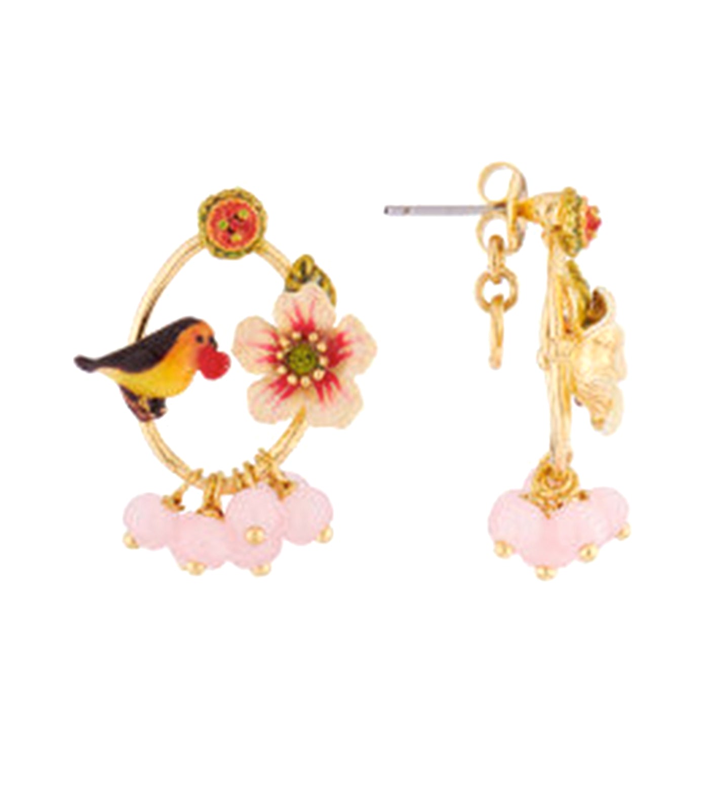 Robin And Flowers Stud Earrings