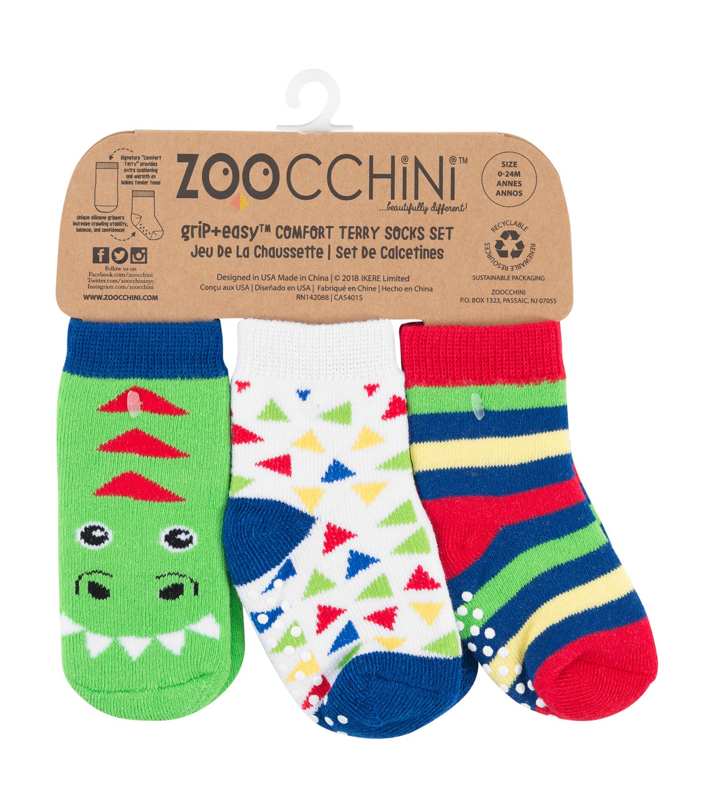 zoochini multicolor baby comfort socks set - devin the dinosaur (set of 3)