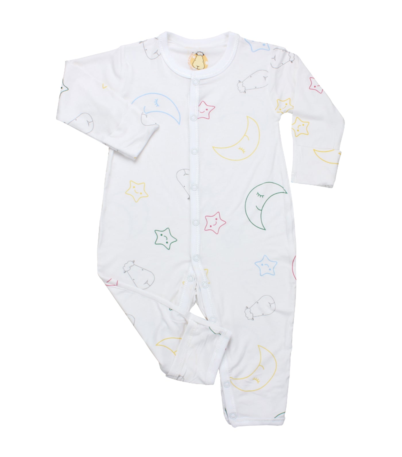 baa baa sheepz white button long sleeved romper - moon & star