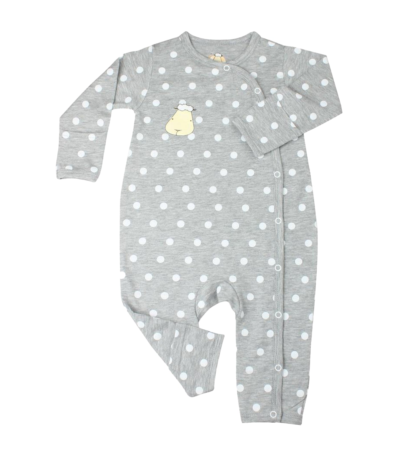 baa baa sheepz gray side snap long sleeved romper - polka dot