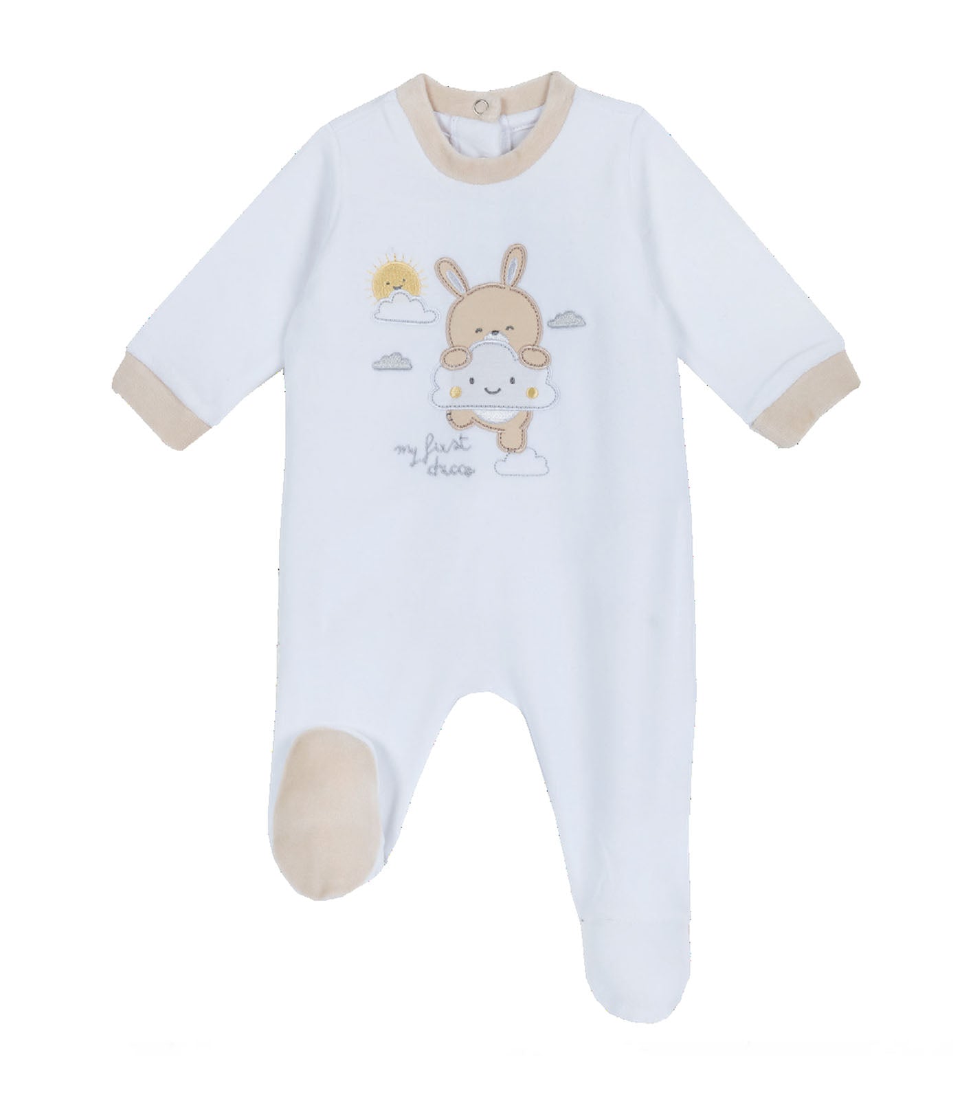 Romper with Long Sleeves and Feet - White