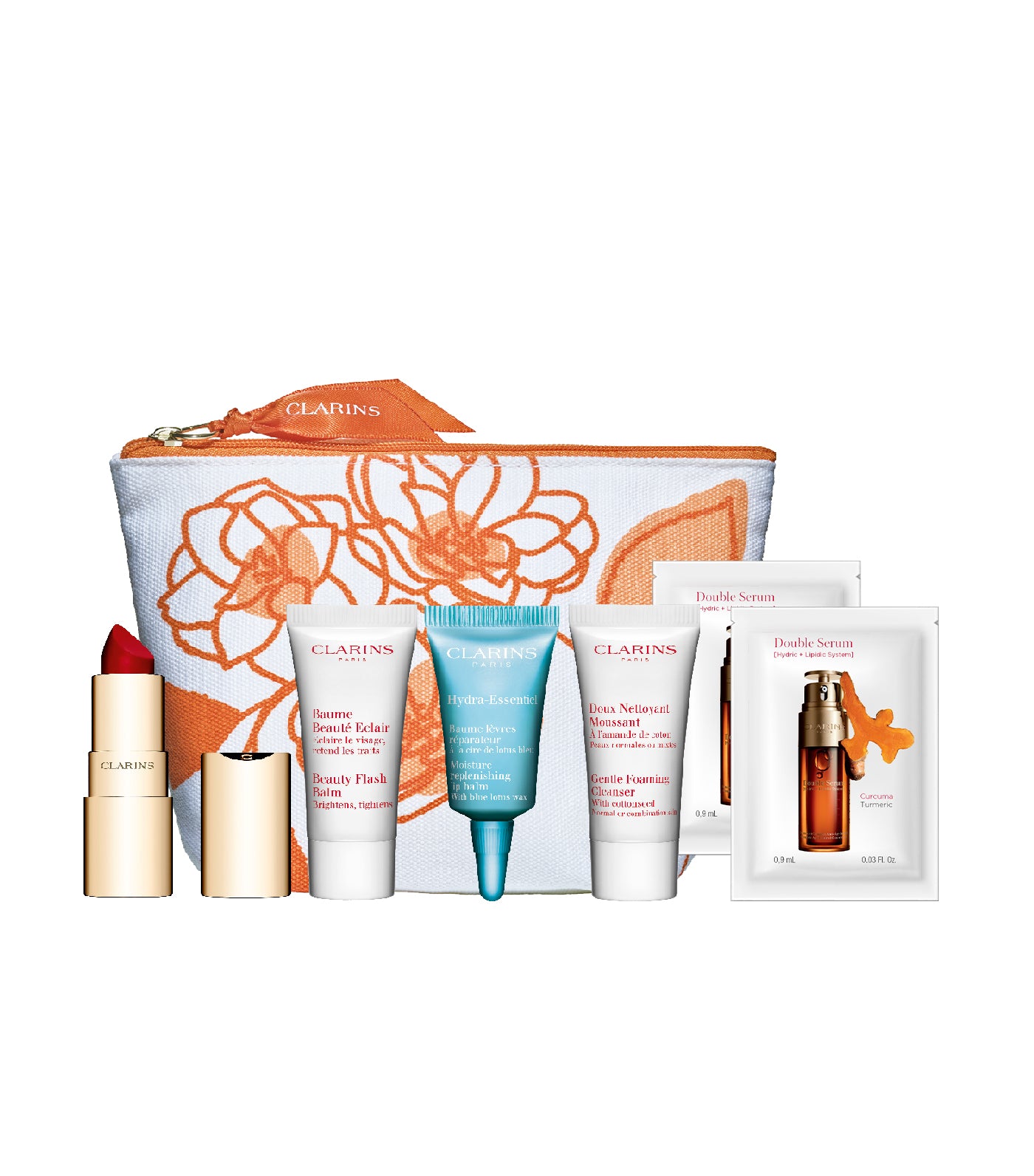 Clarins Free Pouch and Essential Skin Care Set