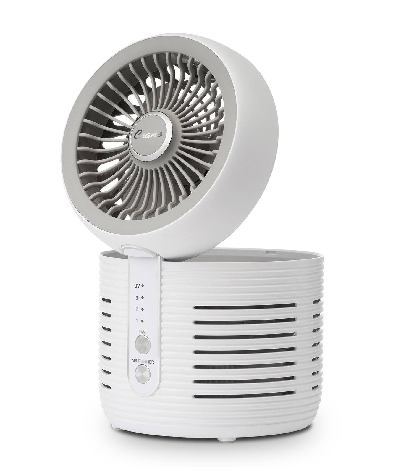 crane white 3-in-1 true hepa h13 desktop air purifier + fan with uv