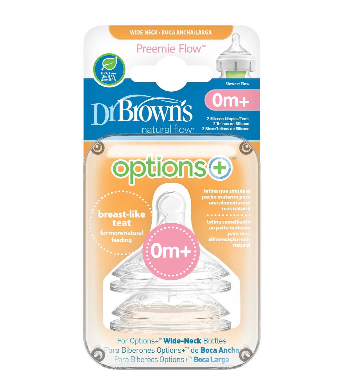 dr. brown’s natural flow® options+™ preemie flow™ wide-neck nipple 