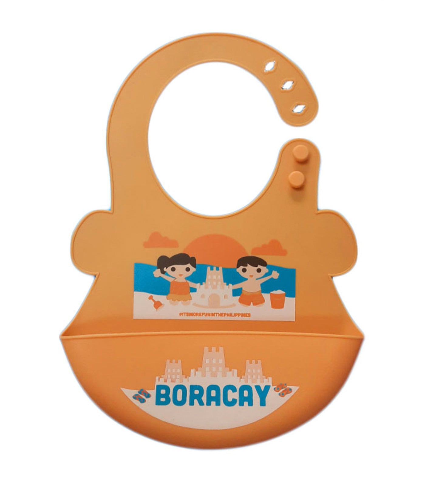 orange and peach silicone food bib - boracay